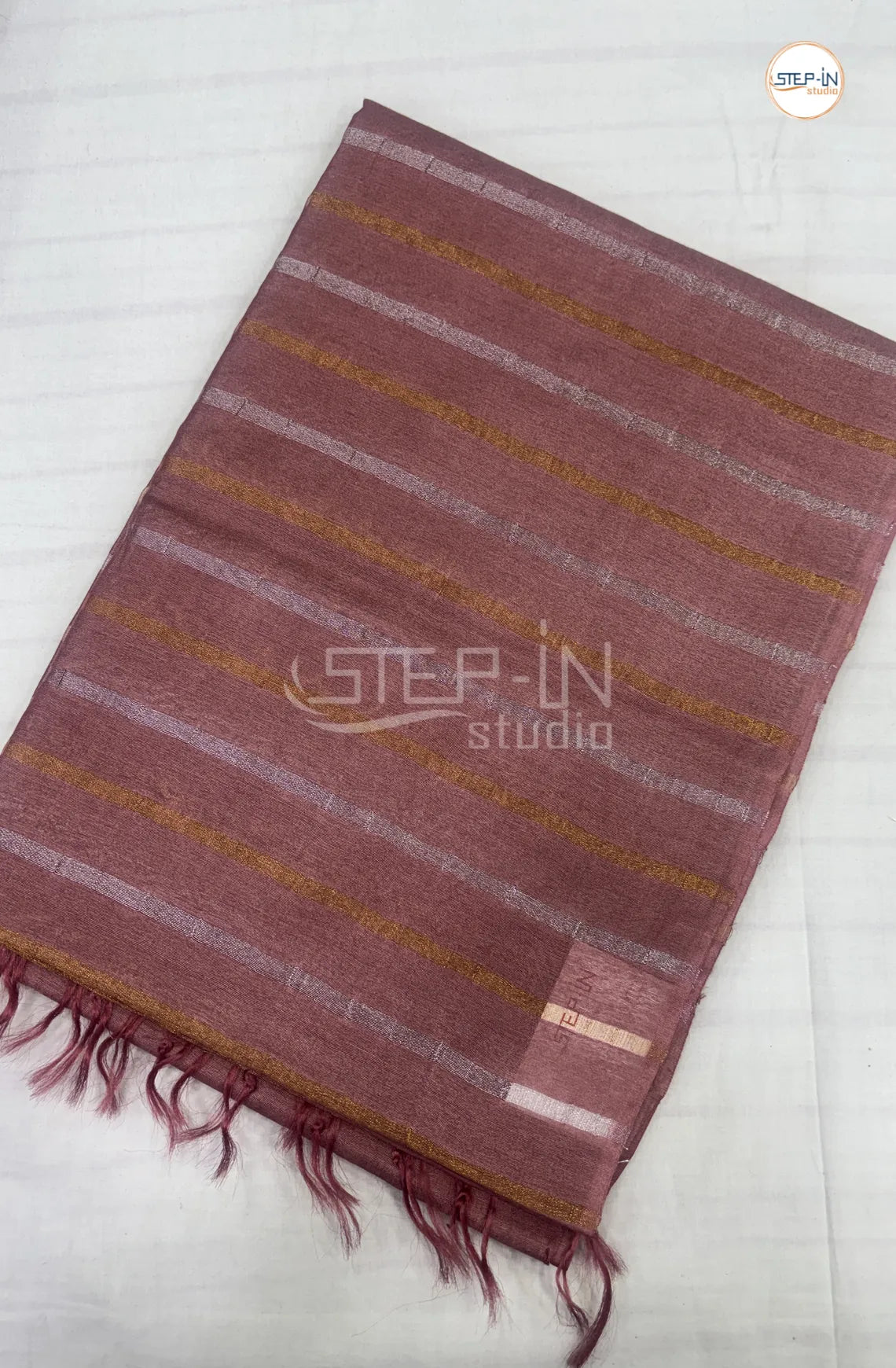 Art Silk Saree With Vertical Lines-Peach