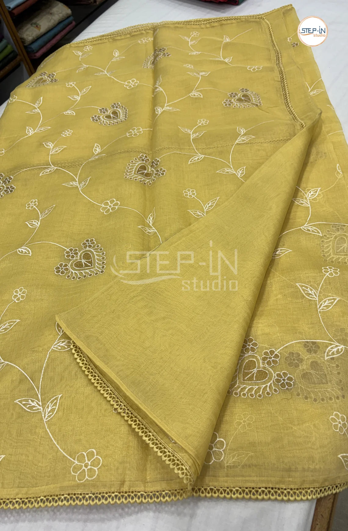 Art Tissue Saree with Embroidery - Yellow