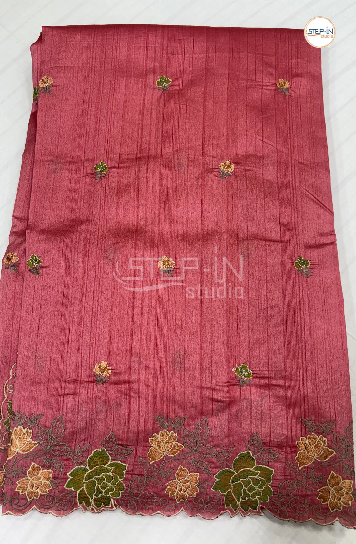 Blended Tussar Saree with CutWork Border -Rani Pink
