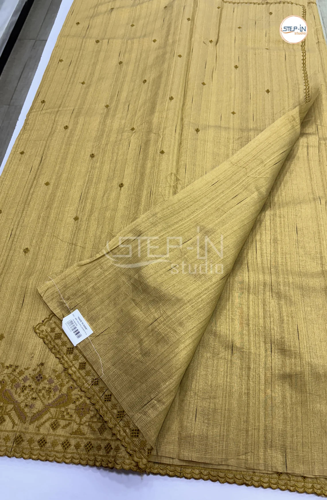 Blended Tussar Saree with Cutwork Border - Olive
