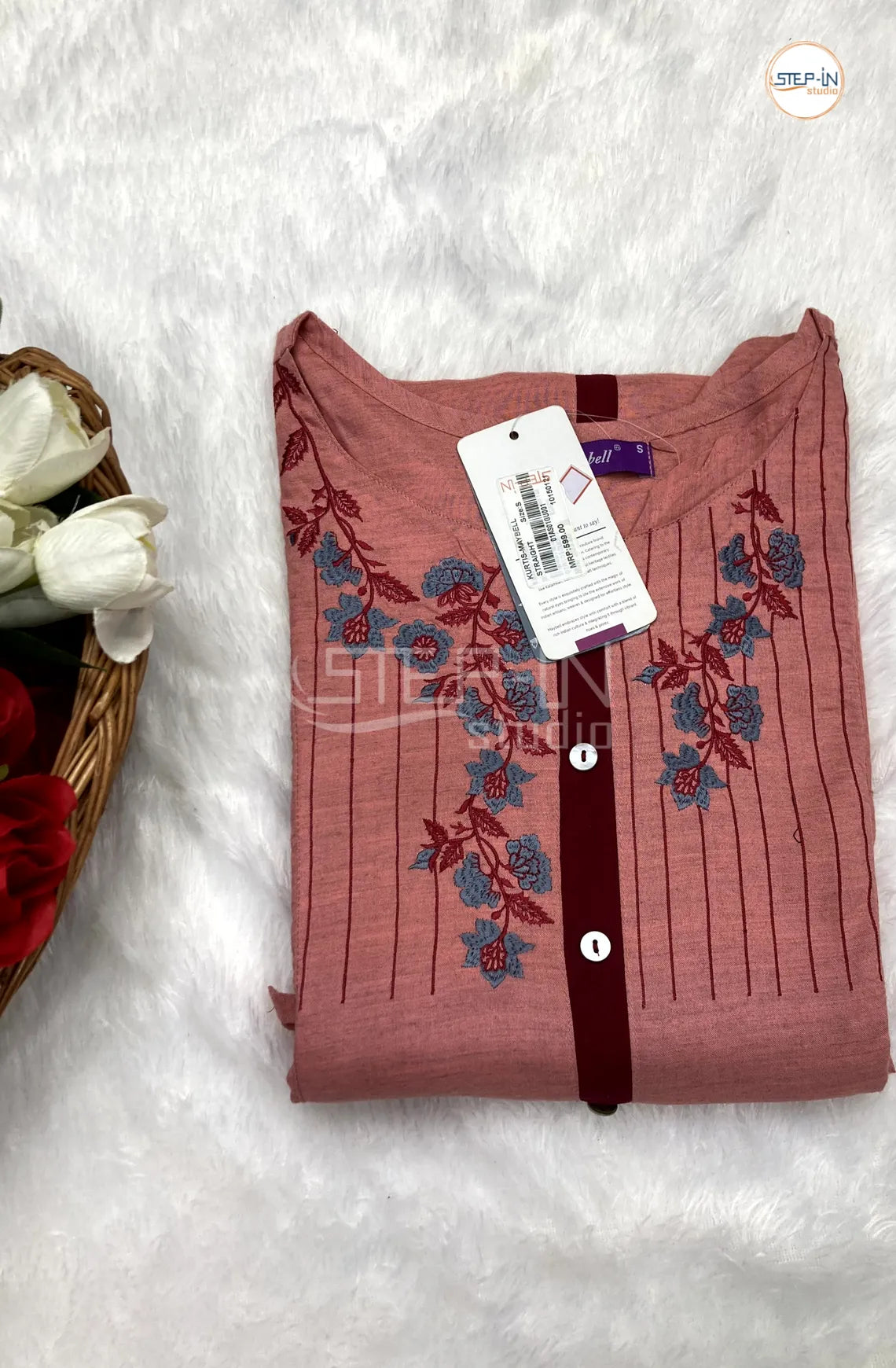 Cotton Neck Embroiderd Top - Dusty Rose