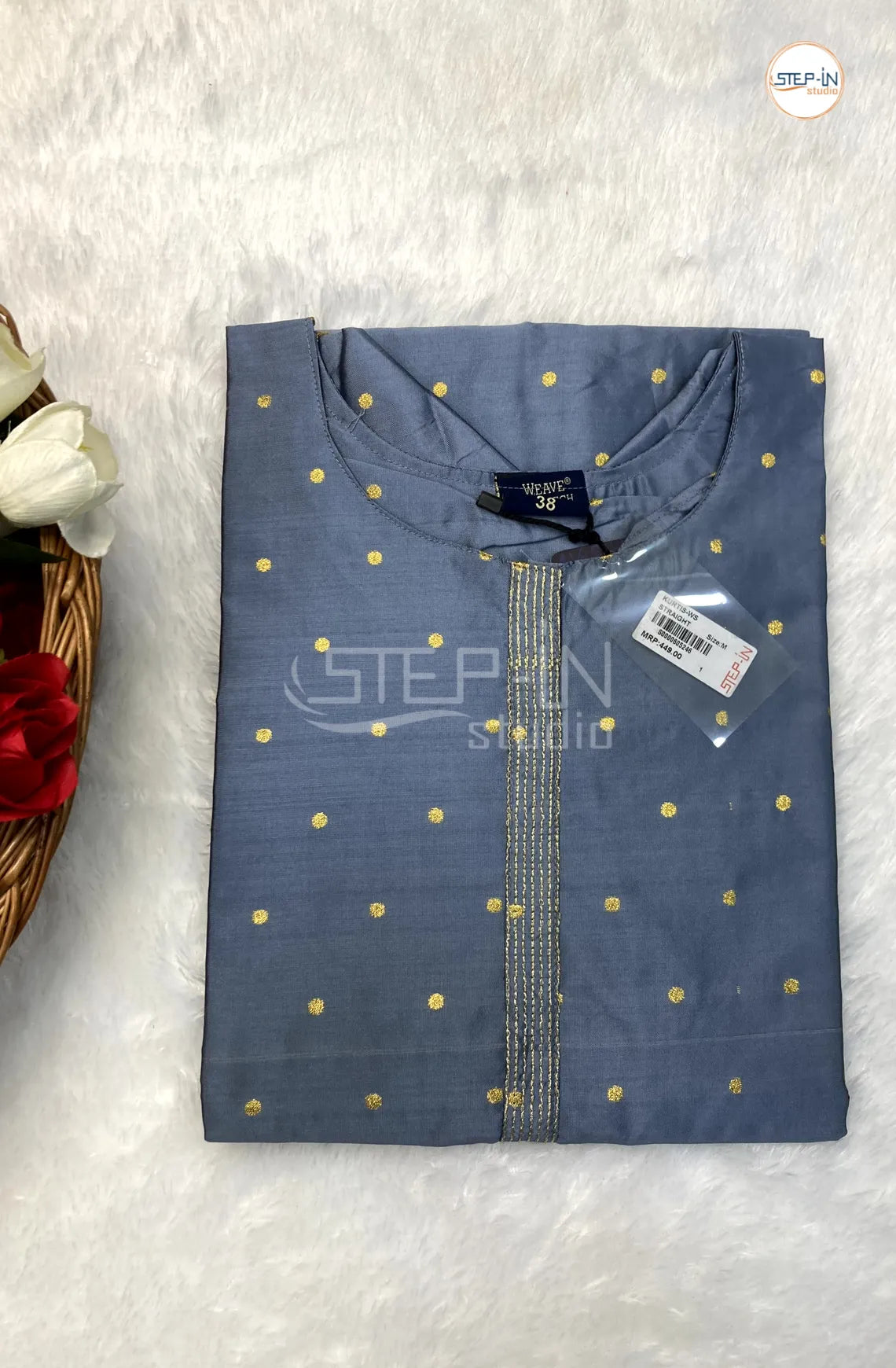 Embellished silk kurti - Blue Grey