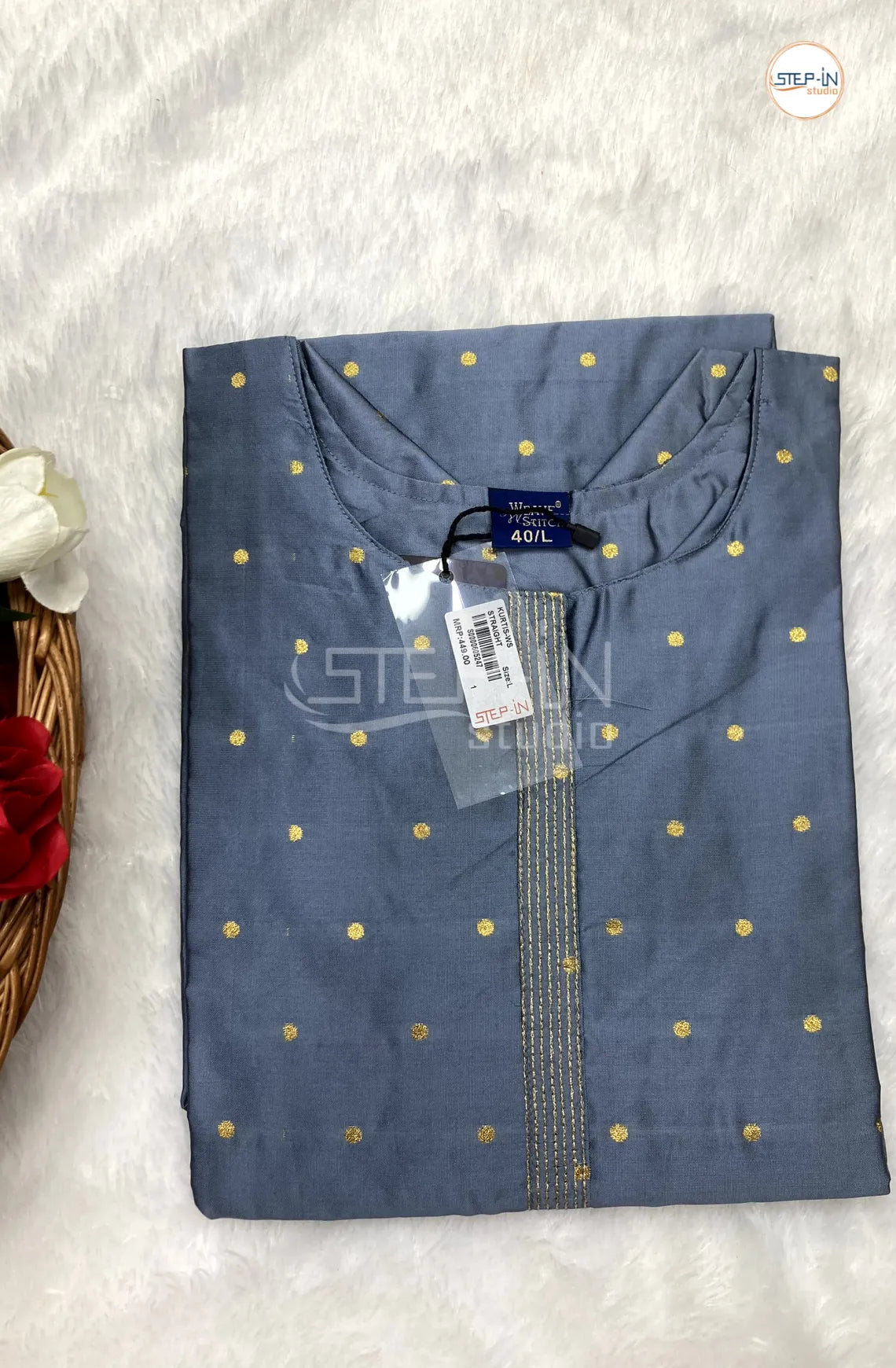 Embellished Silk Kurti - Grey