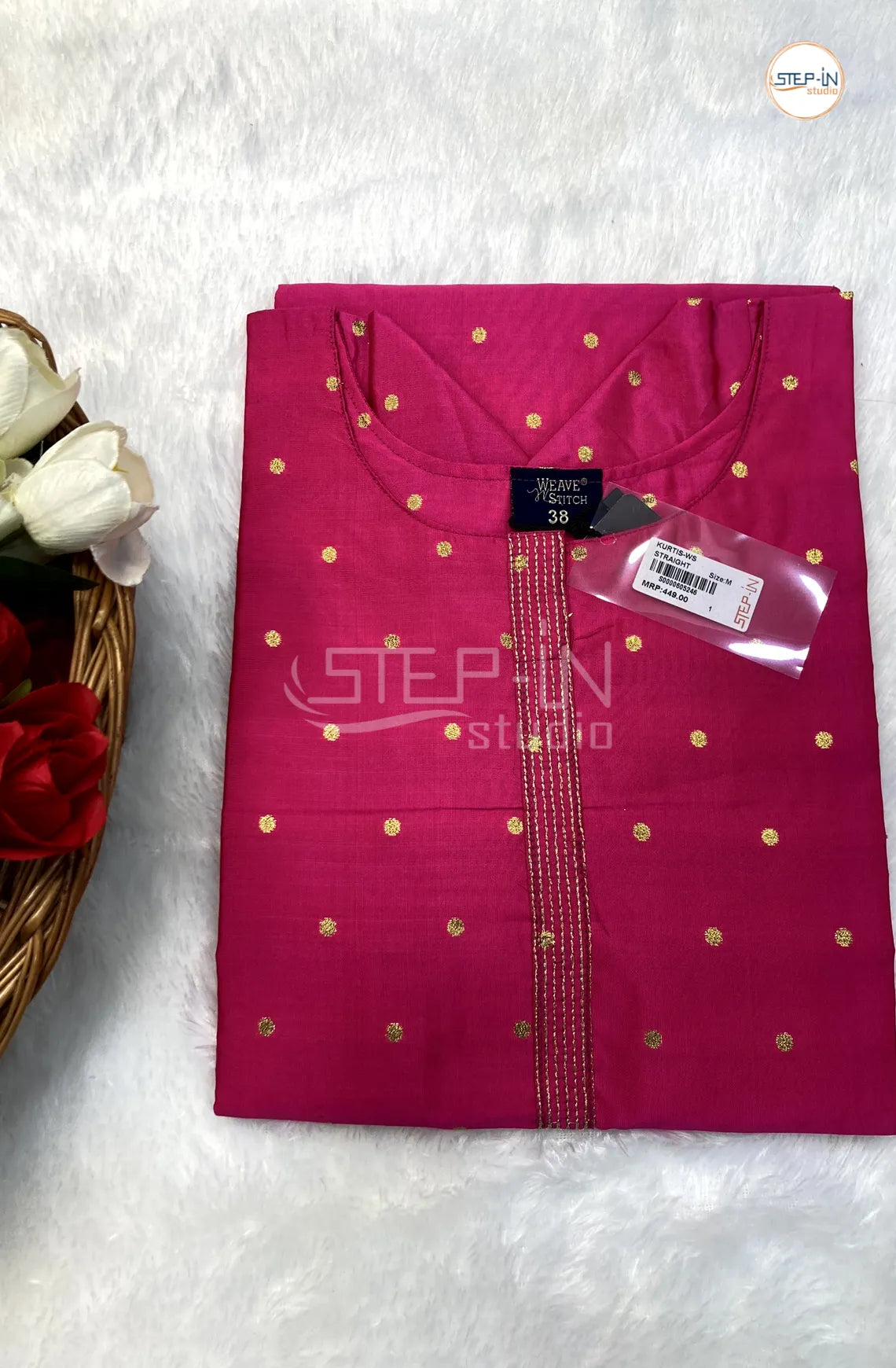 Embellished silk kurti - Rose Pink