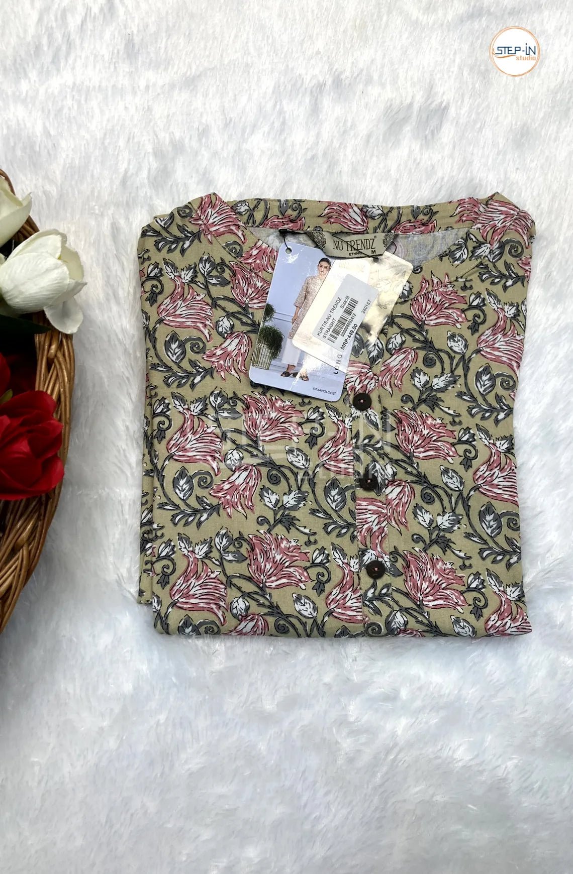 Floral Cotton Top - Serene Green