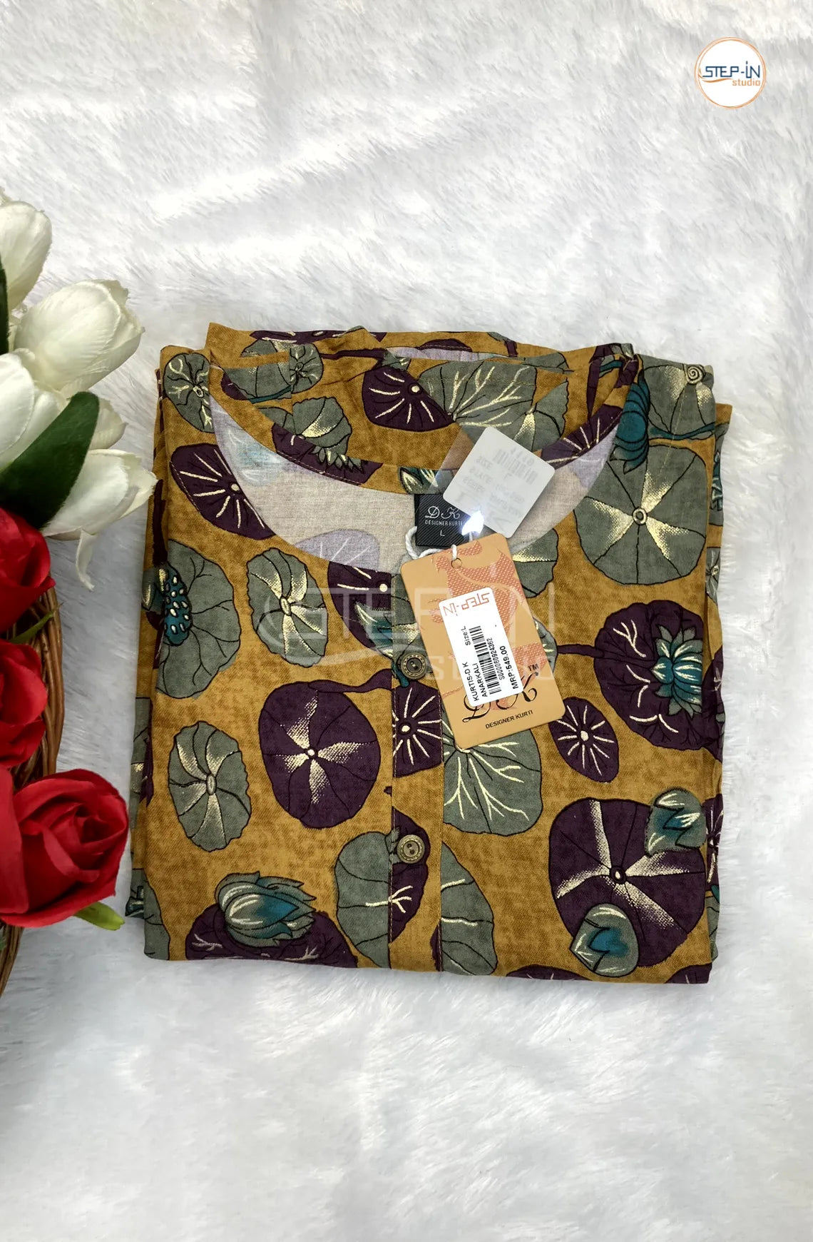 Floral Damask Printed Top - Gold & Brown