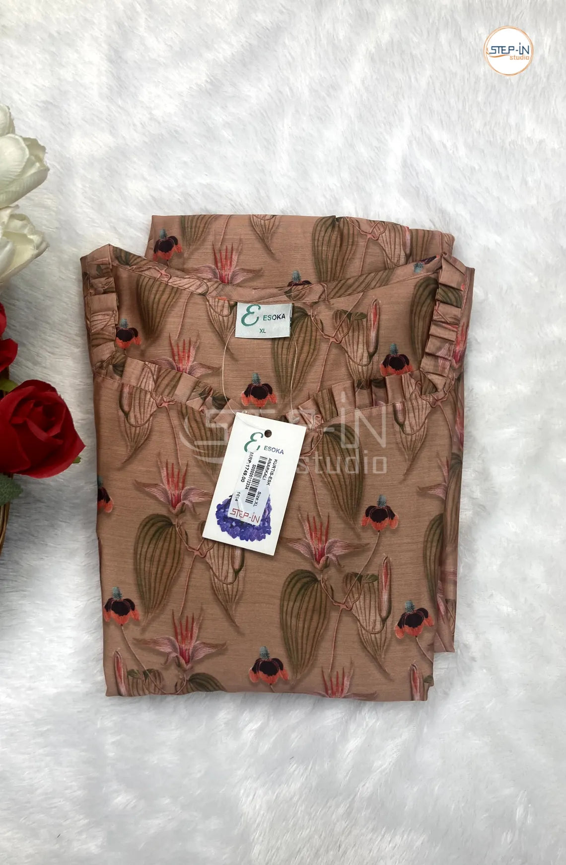 Floral Digital Printed Neck Design Top- Sweet Nectar Pink