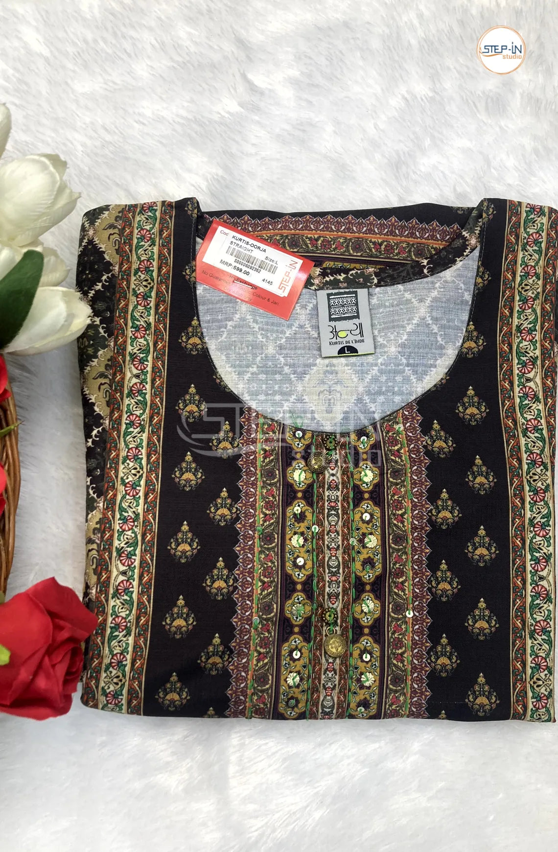 Floral Digital Printed Top - Brown & Gold