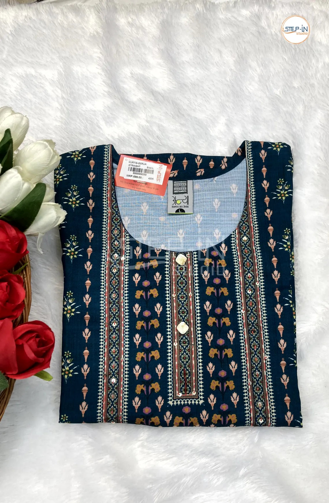 Floral Digital Printed Top - Dark Blue