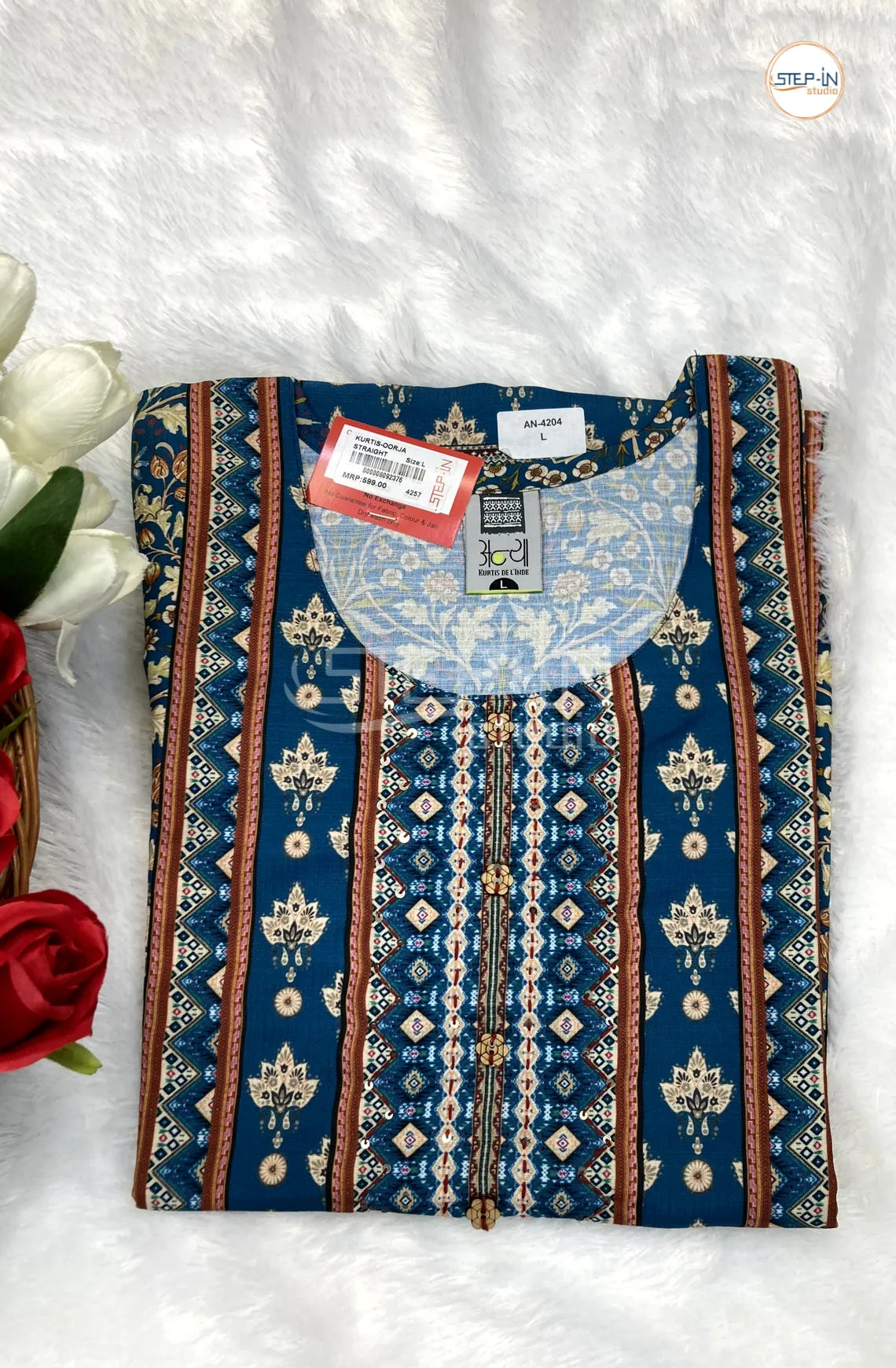 Floral Digital Printed Top - Dark Methyl Blue