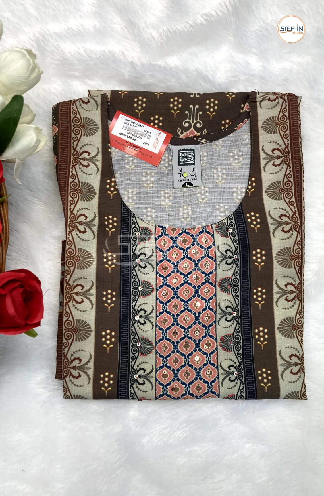 Floral Digital Printed Top - Dark Olive & Light Grey