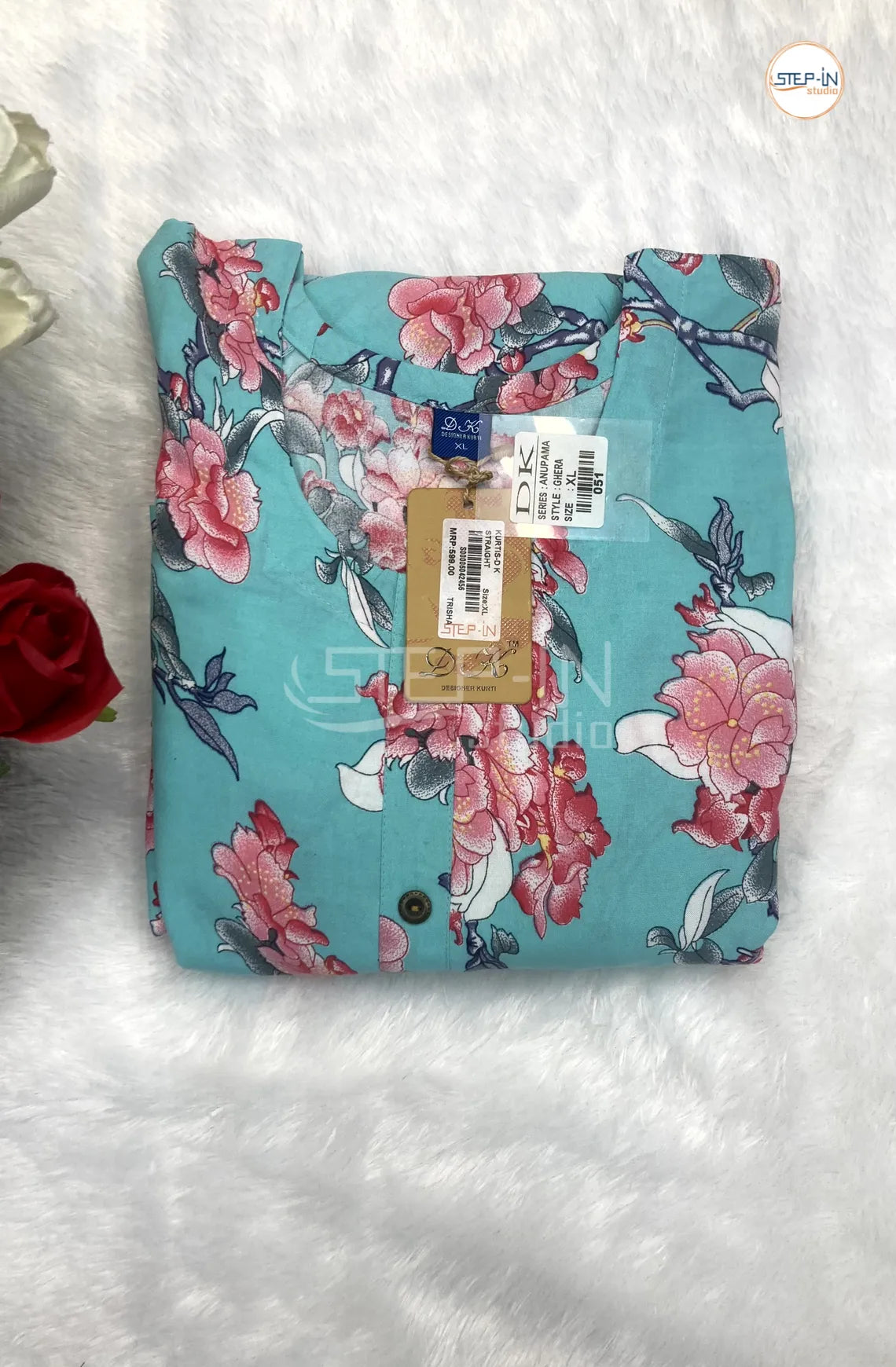 Floral Digital Printed Top -Turquoise Blur & Pink