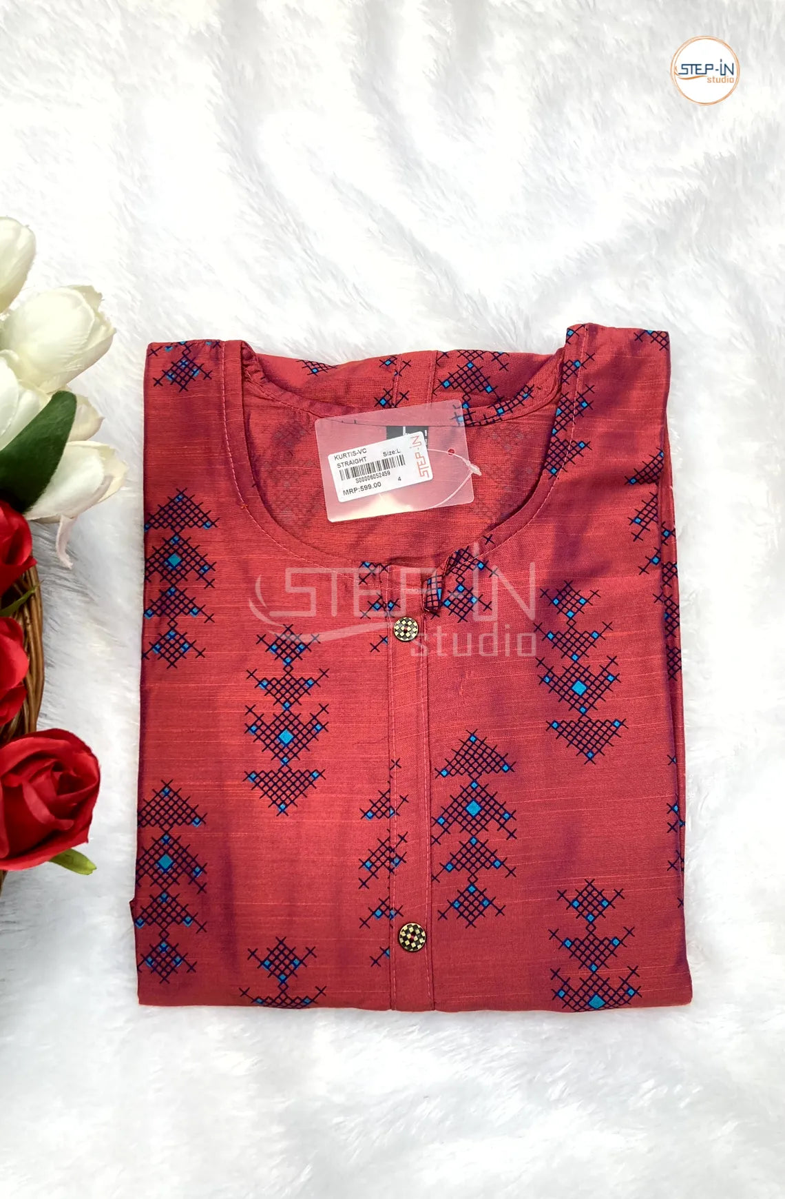 Floral Digital Tree Printed Top - Indian Red