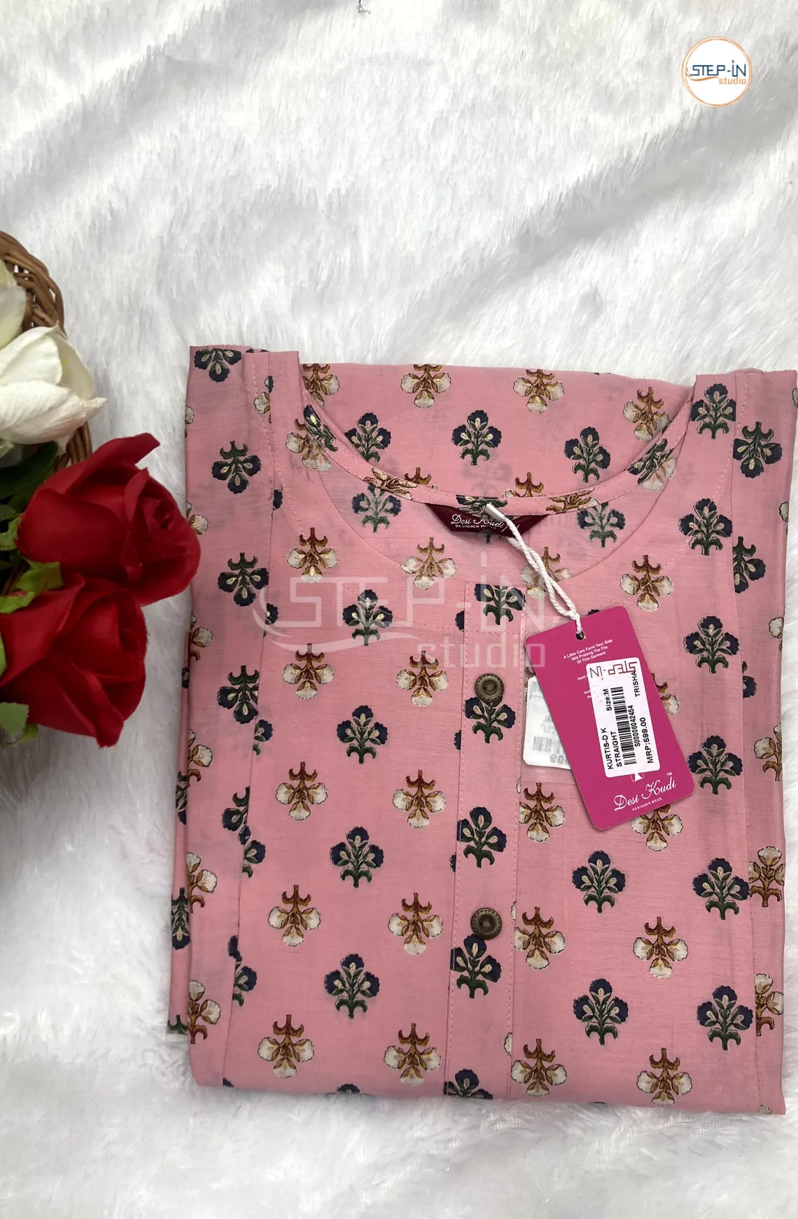 Floral Fleur De Lys Printed Top - Baby Pink