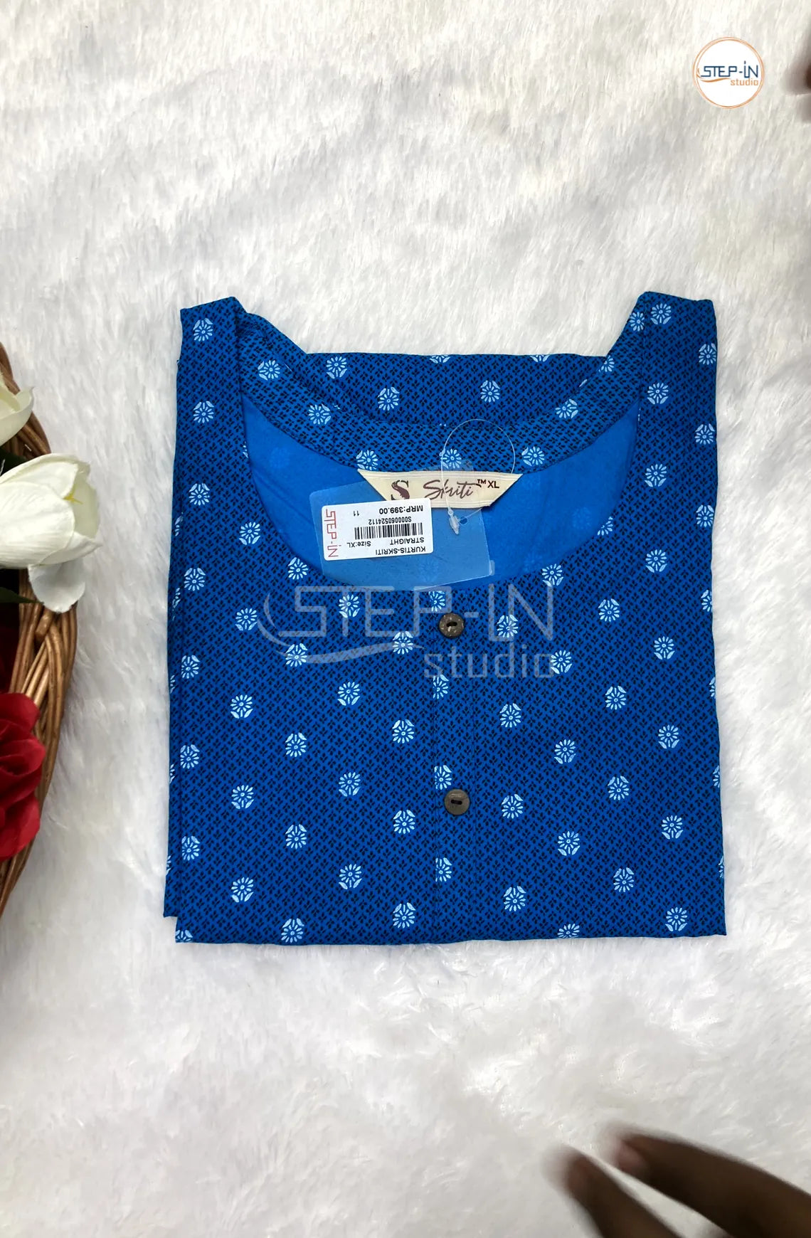 Floral Flower Printed Cotton Top - Blue