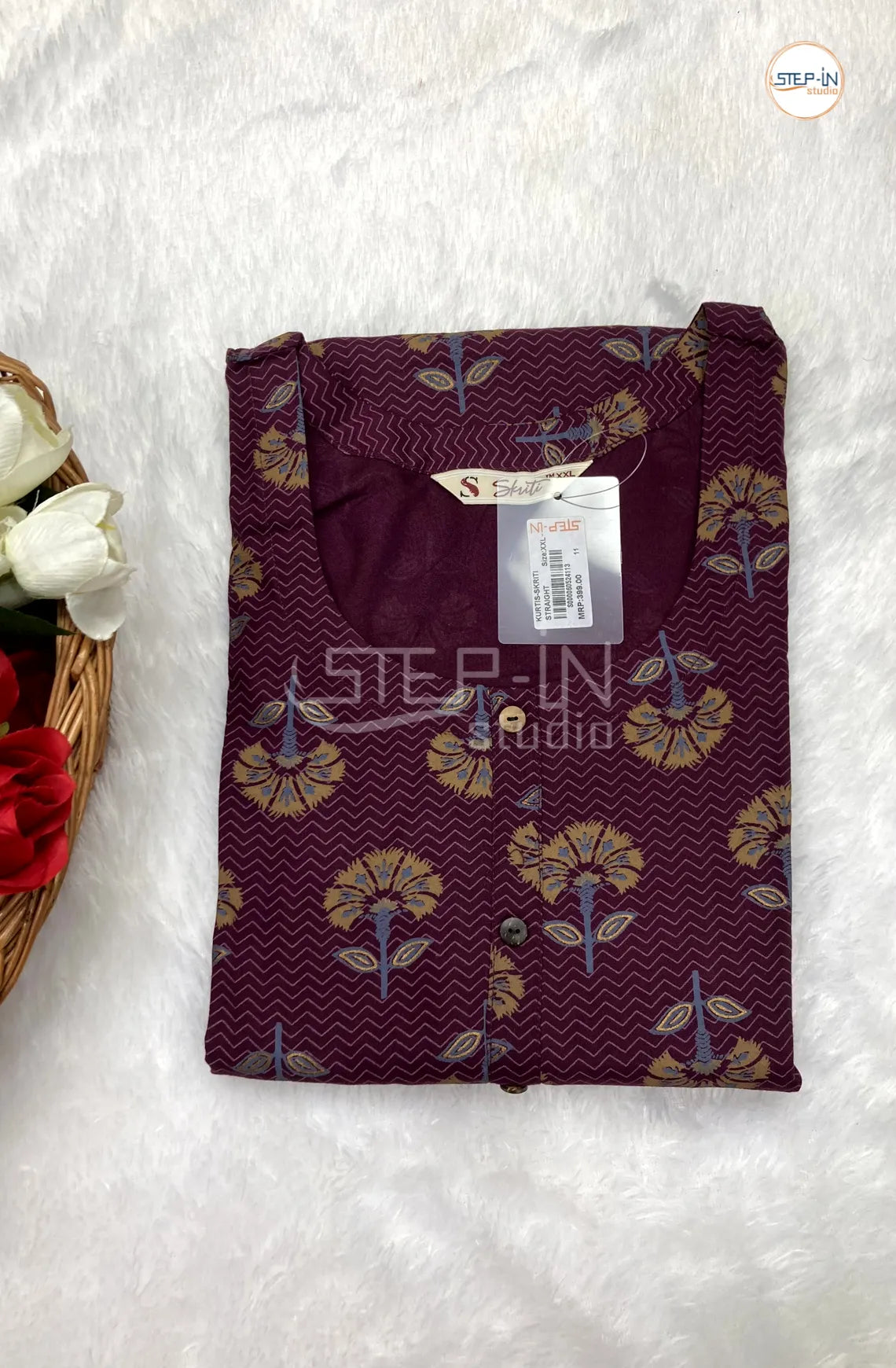 Floral Flower Printed Cotton Top - Dark Purple