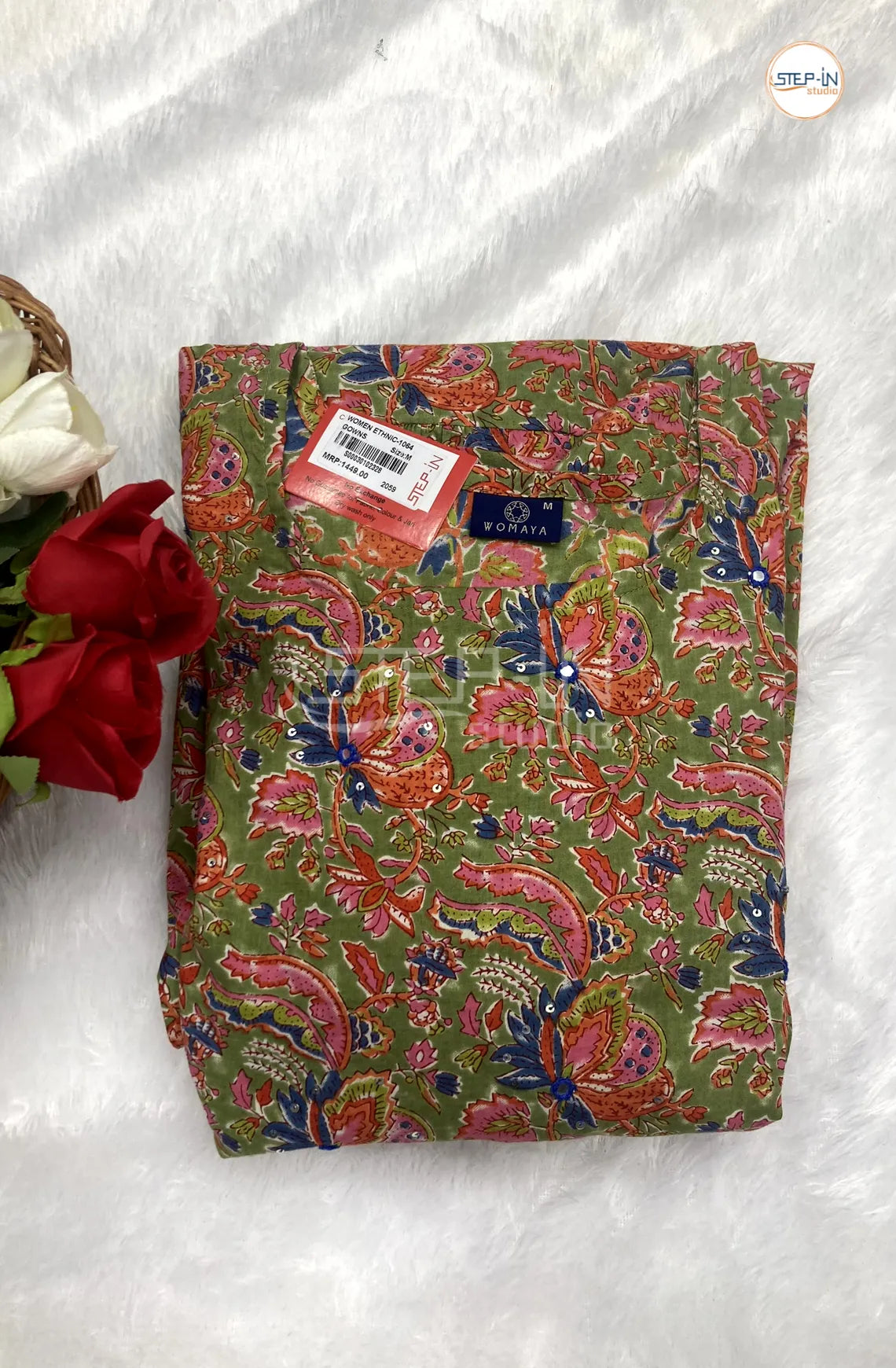 Floral Flower Printed Cotton Top - Lime Green