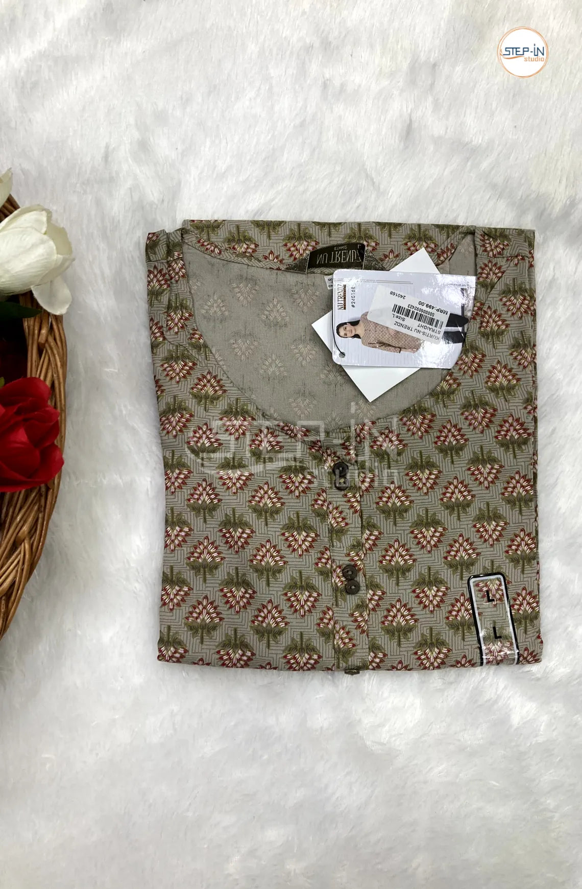 Floral Flower Printed Cotton Top - Sage Green