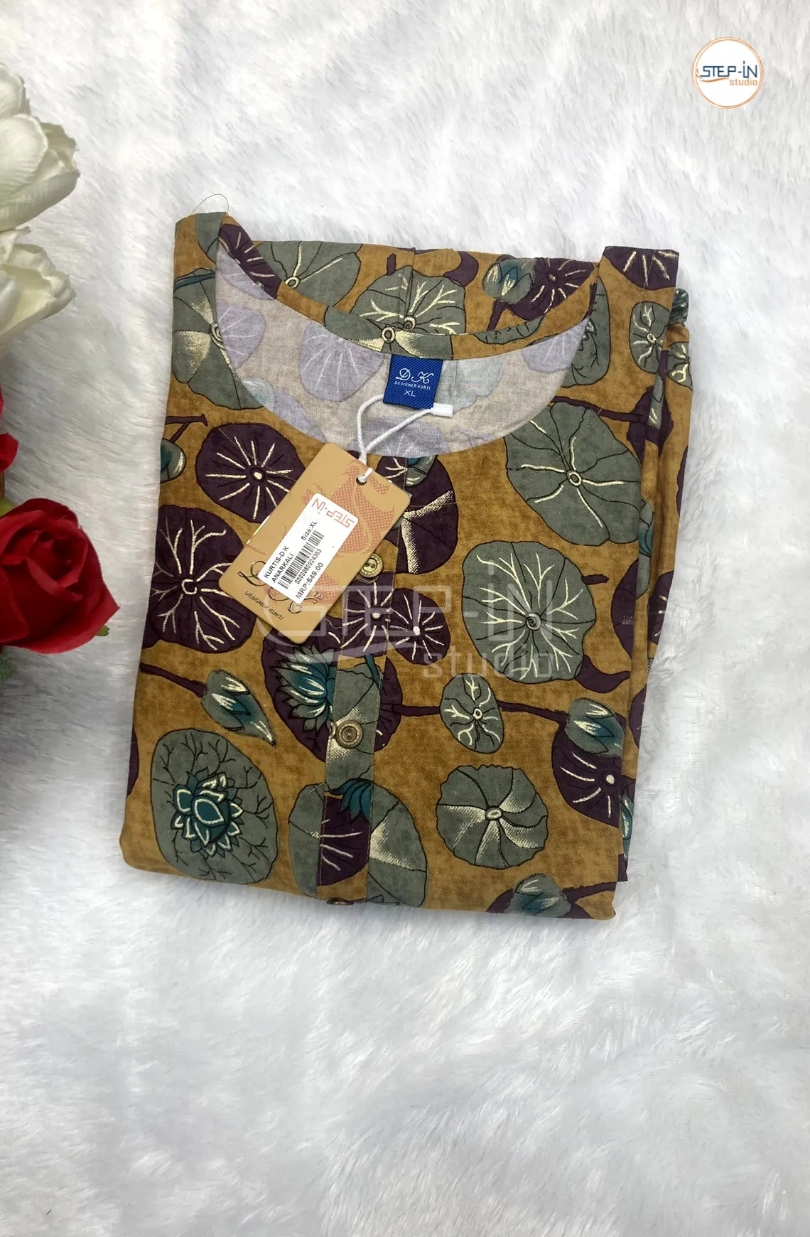 Floral Flower Printed Top - Mustard & Brown