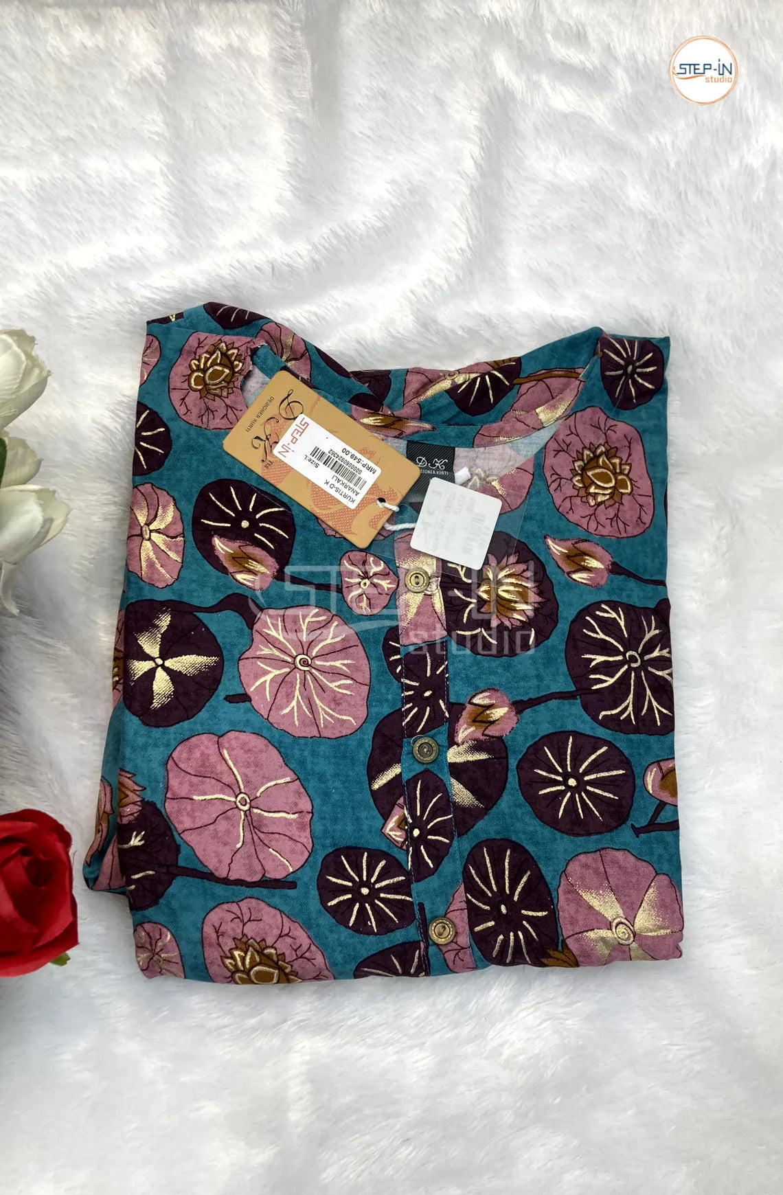 Floral Flower Printed Top - Vivid Blue