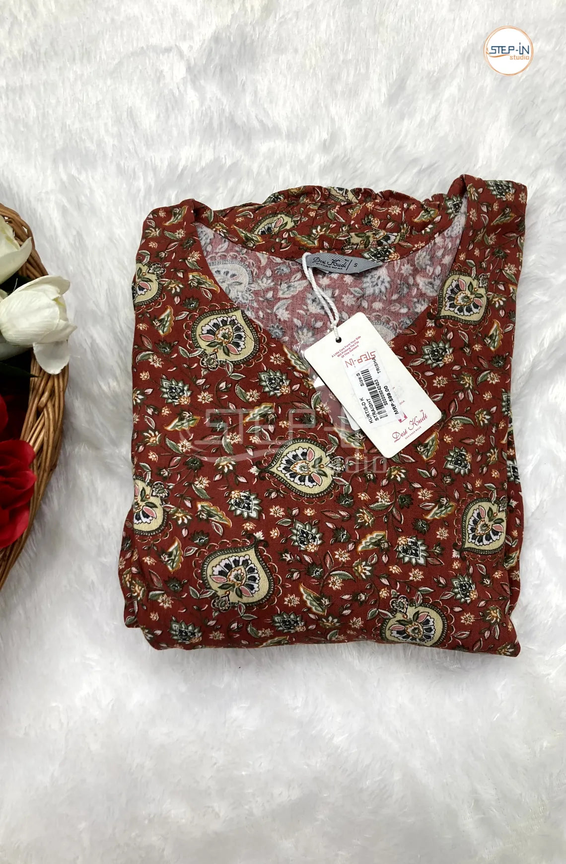 Floral Kalamakari Printed Top - Brick Red