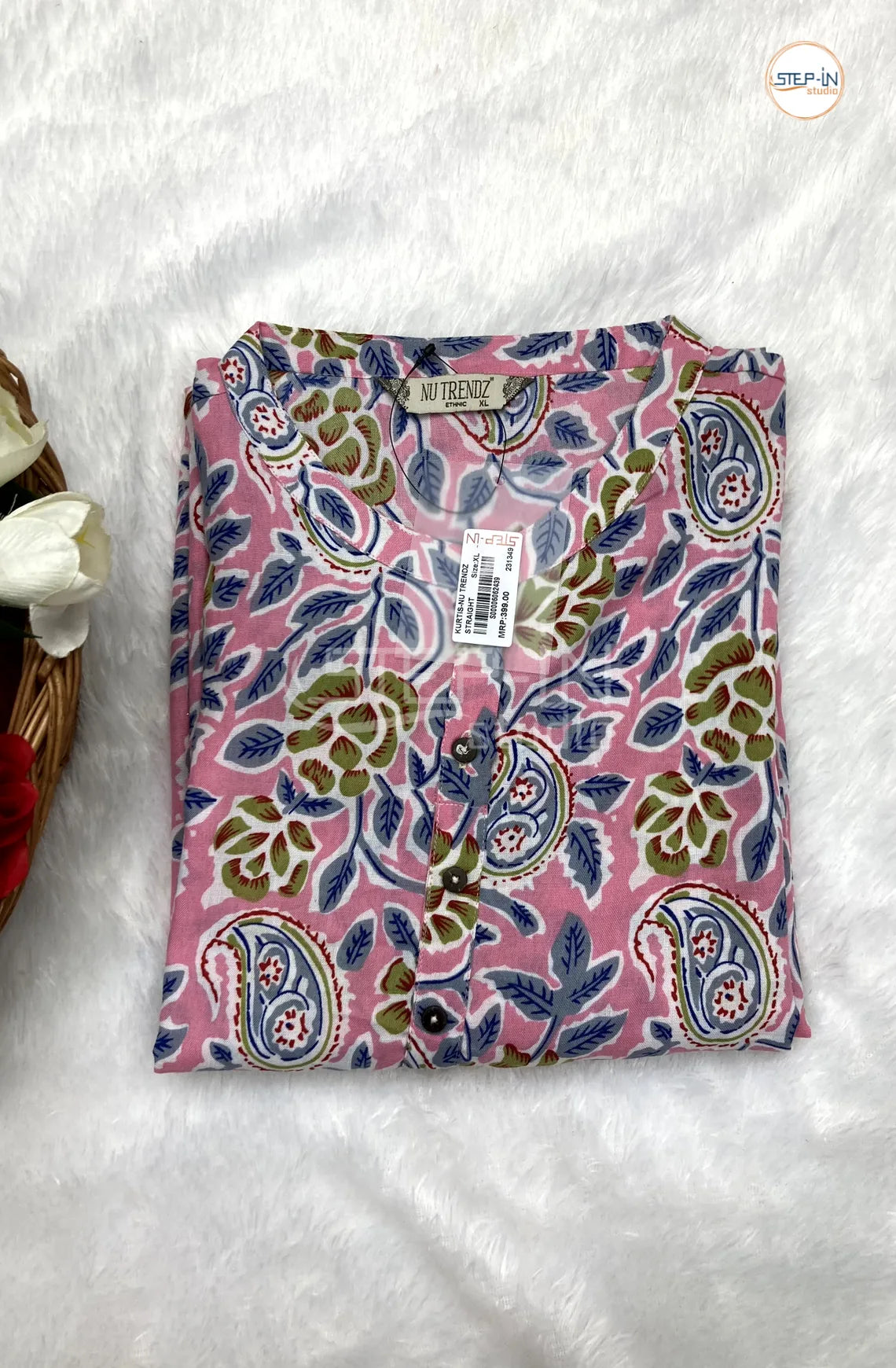 Floral Mango Printed Cotton Top - Baby Pink