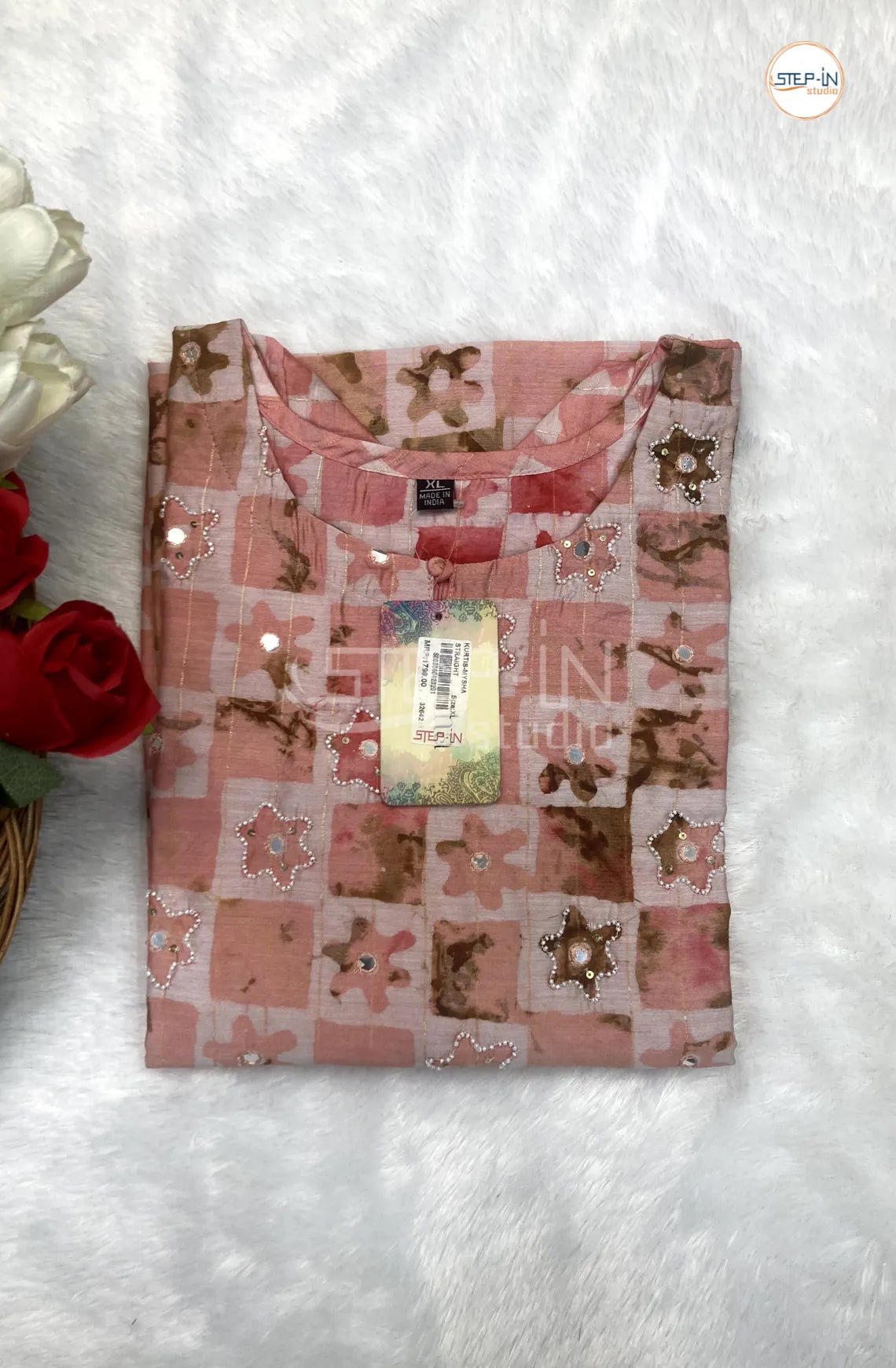 Floral Mosaic Printed Stone Work Top - Quartz Pink