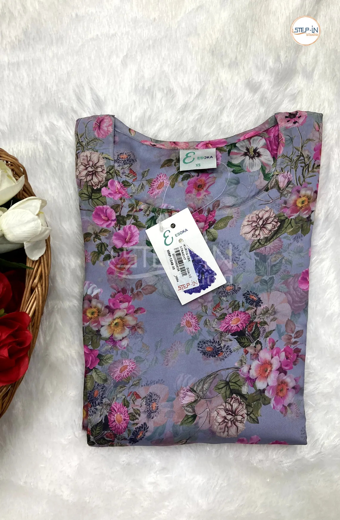 Floral Multicolour Digital Printed Top - French Blue