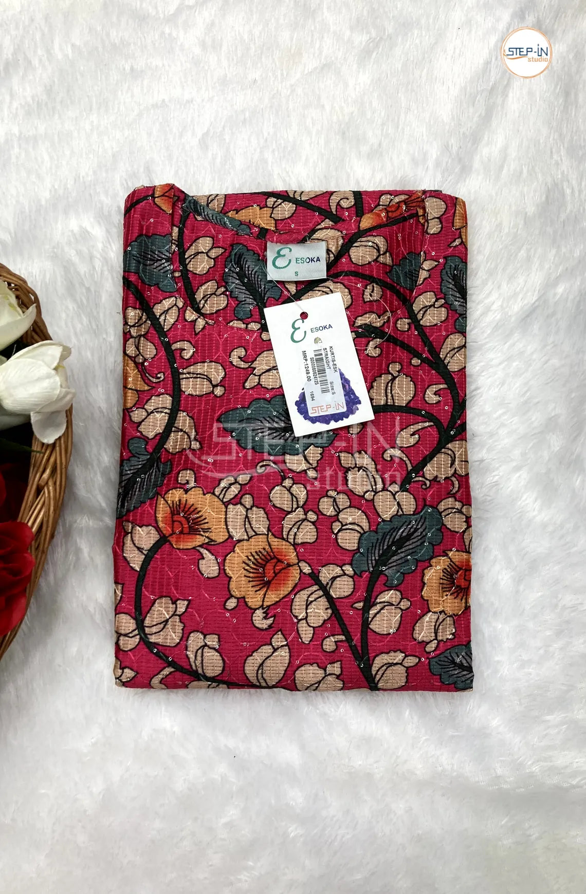 Floral Orange Flower Printed Top - Dark Rose Pink