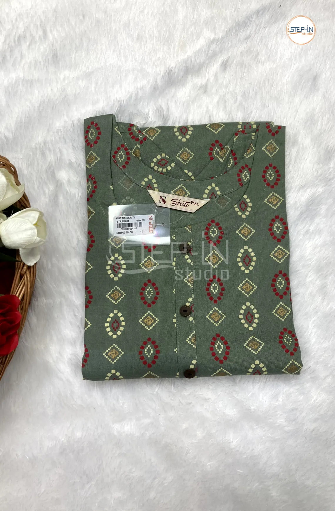 Floral Printed Cotton Top - Moss Green