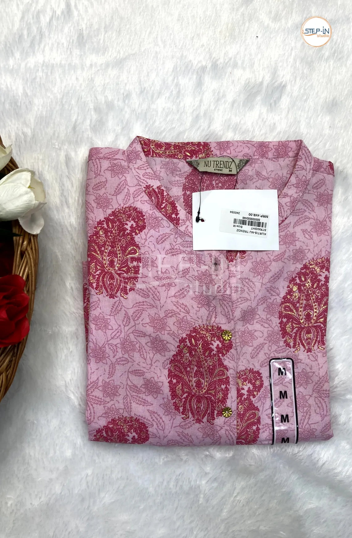 Mango Printed Cotton Top - Light Pink