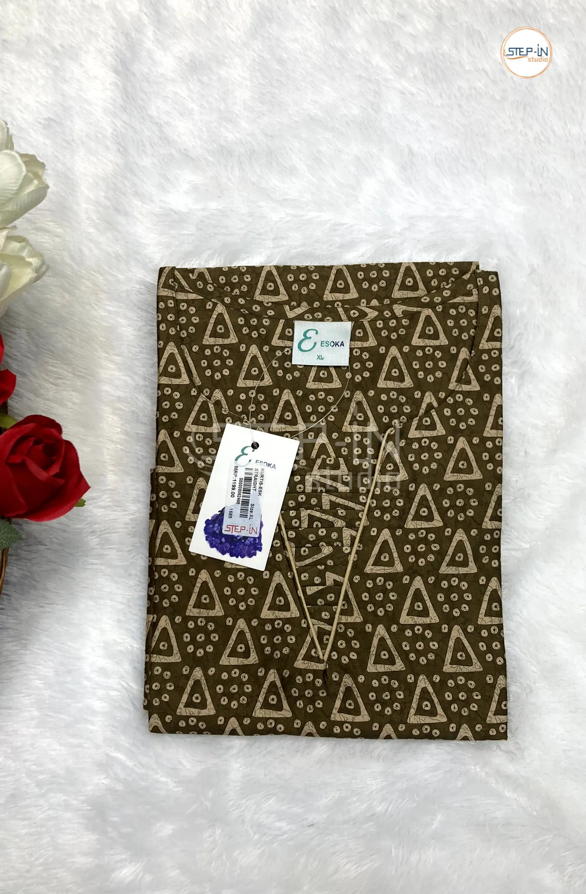 Floral Printed Semi Tissu Top - Dark Olive Green