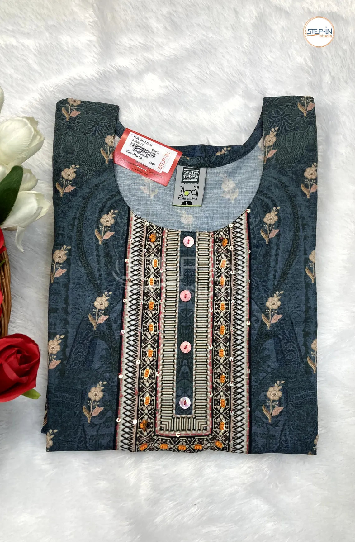 Floral Printed Top - Charcoal Black