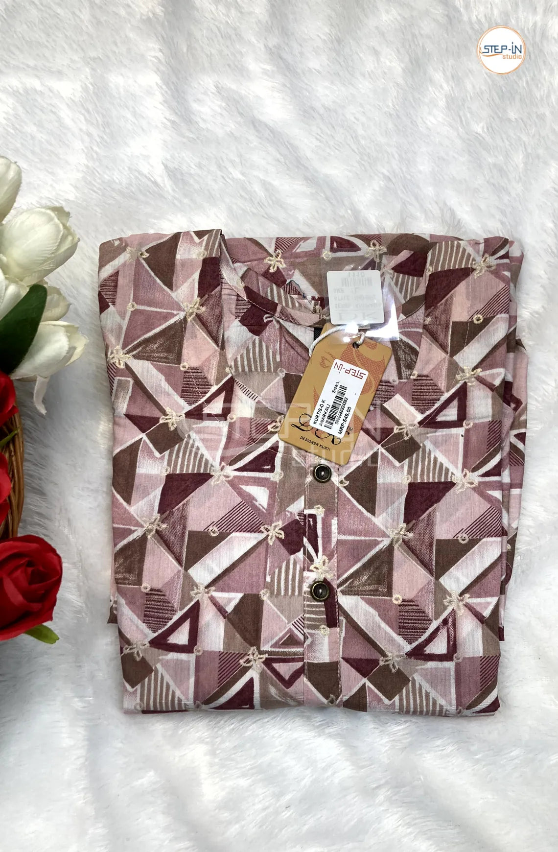 Floral Square Printed Top -Brown &Oyster Pink