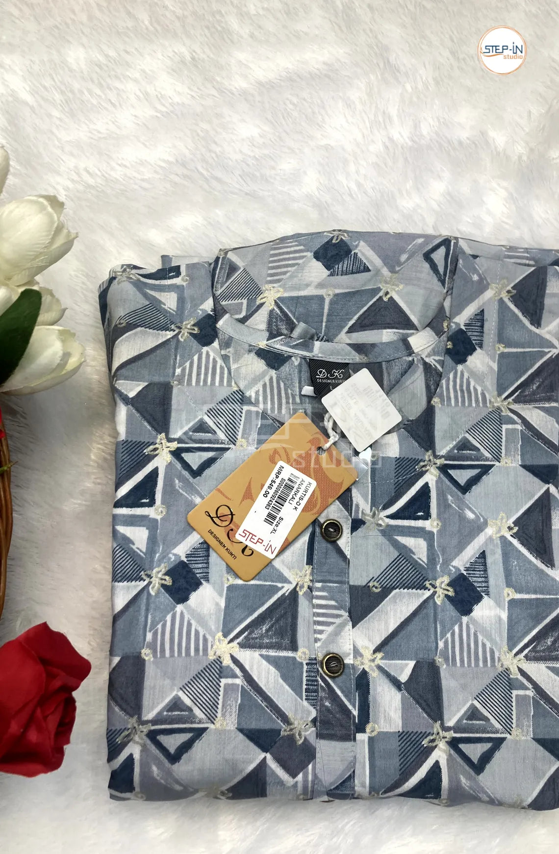 Floral Square Printed Top - Grey & Cool Grey