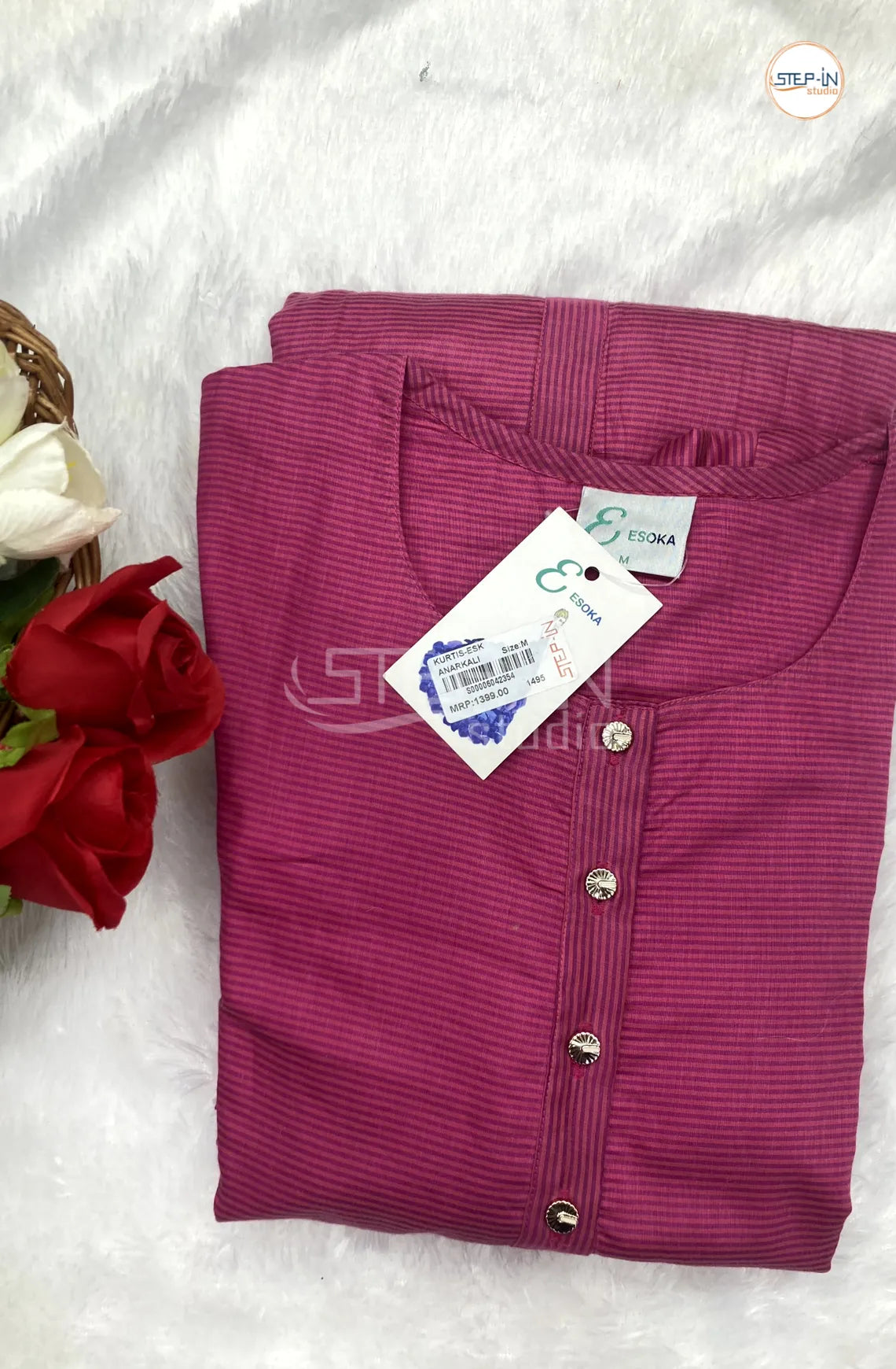 Floral Striped Cotton Top - Rose Pink