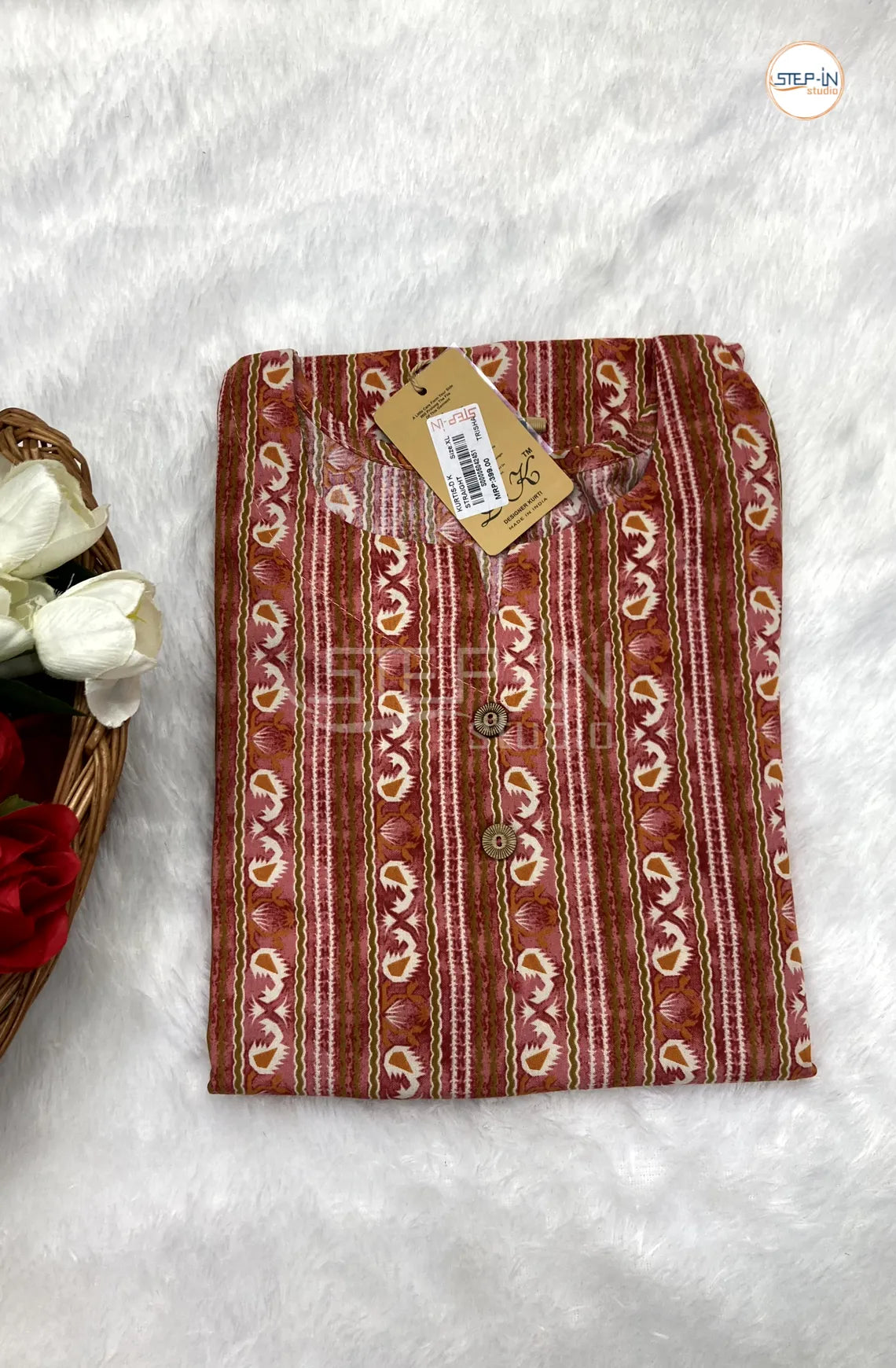 Floral Striped Printed Top - Light Brown