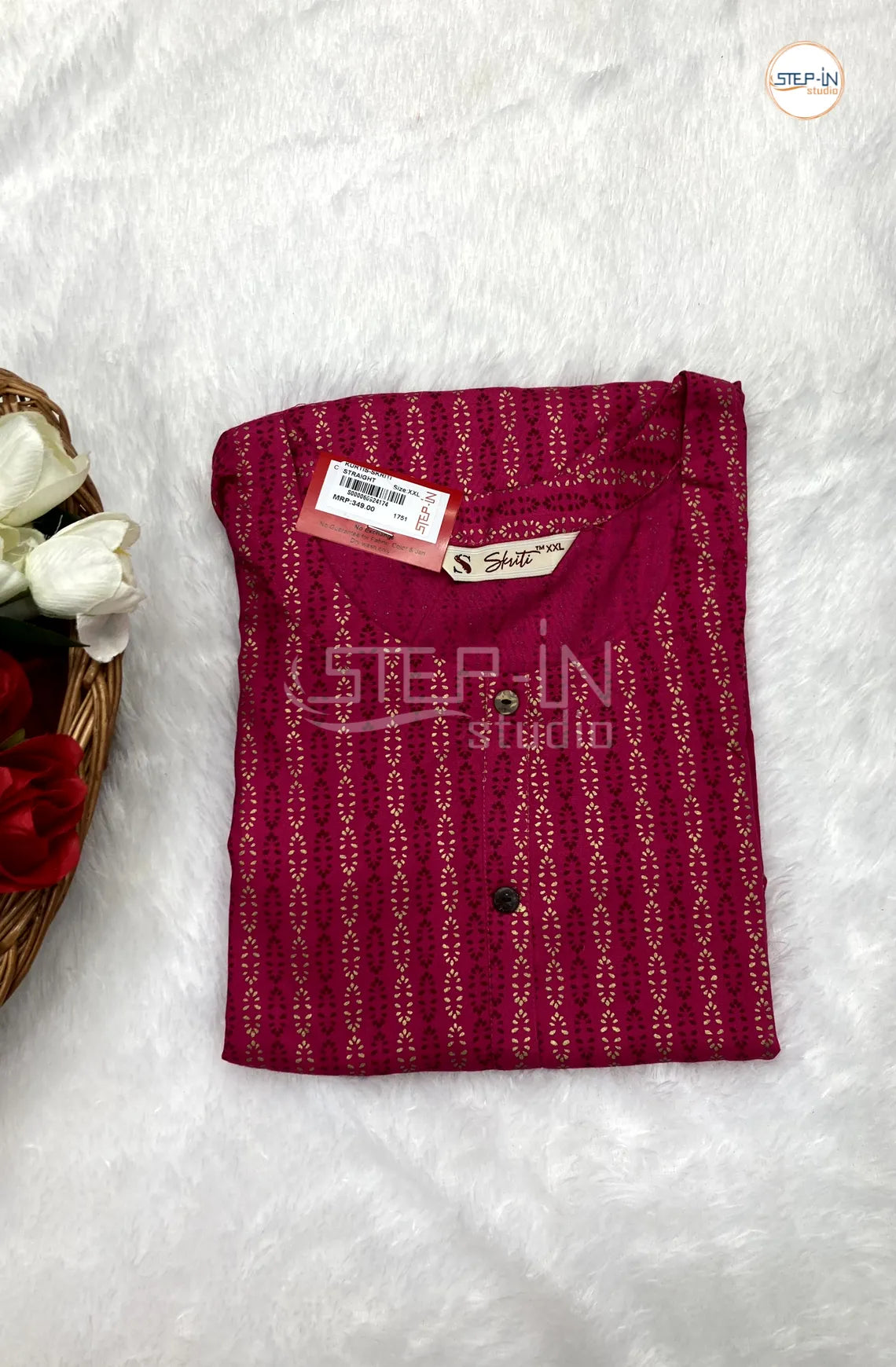 Floral Trellis Printed Cotton Top - Dark Pink