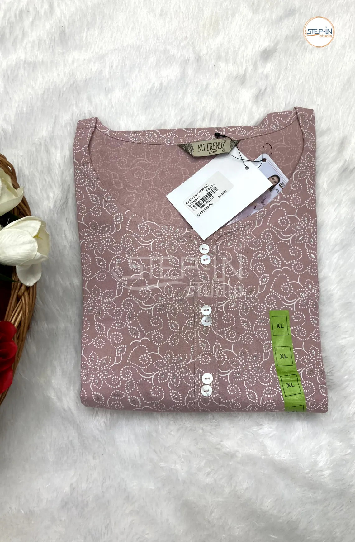 Floral White Printed Cotton Top - Pale Peach