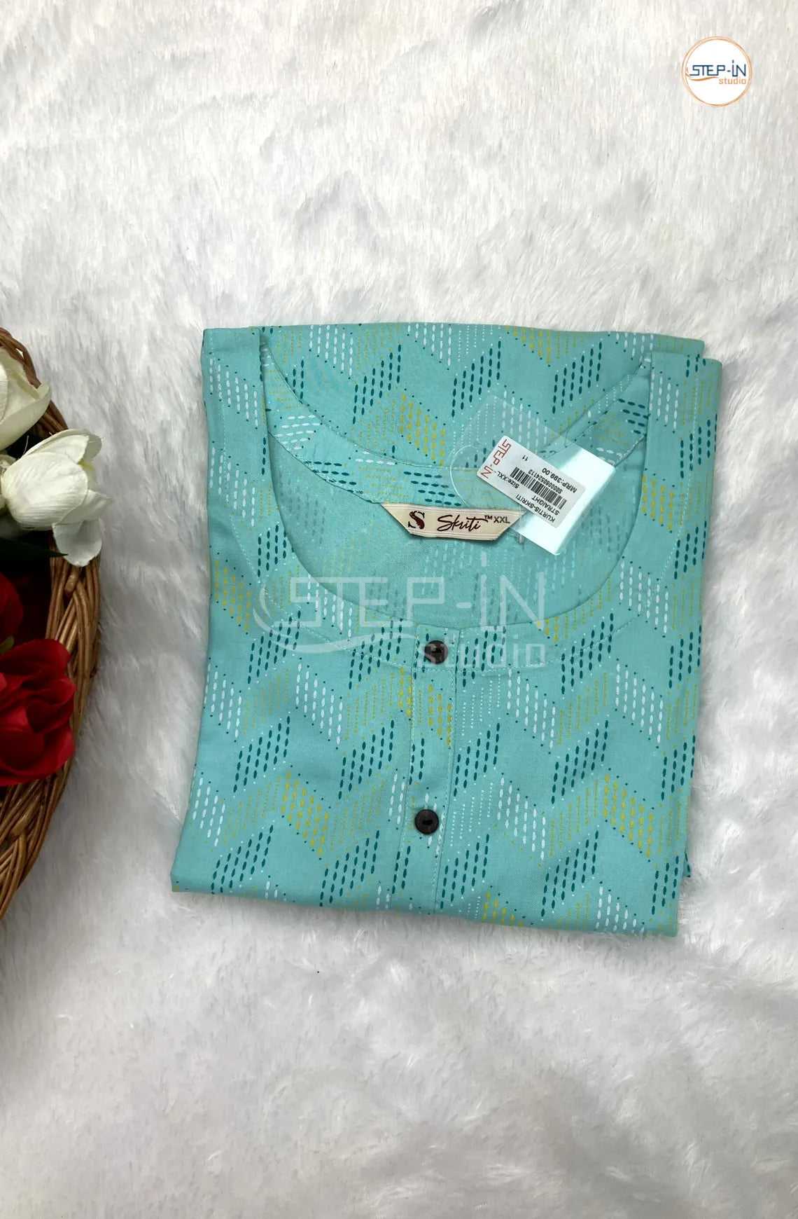 Floral Zig-zag Printed Top - Pastel Green