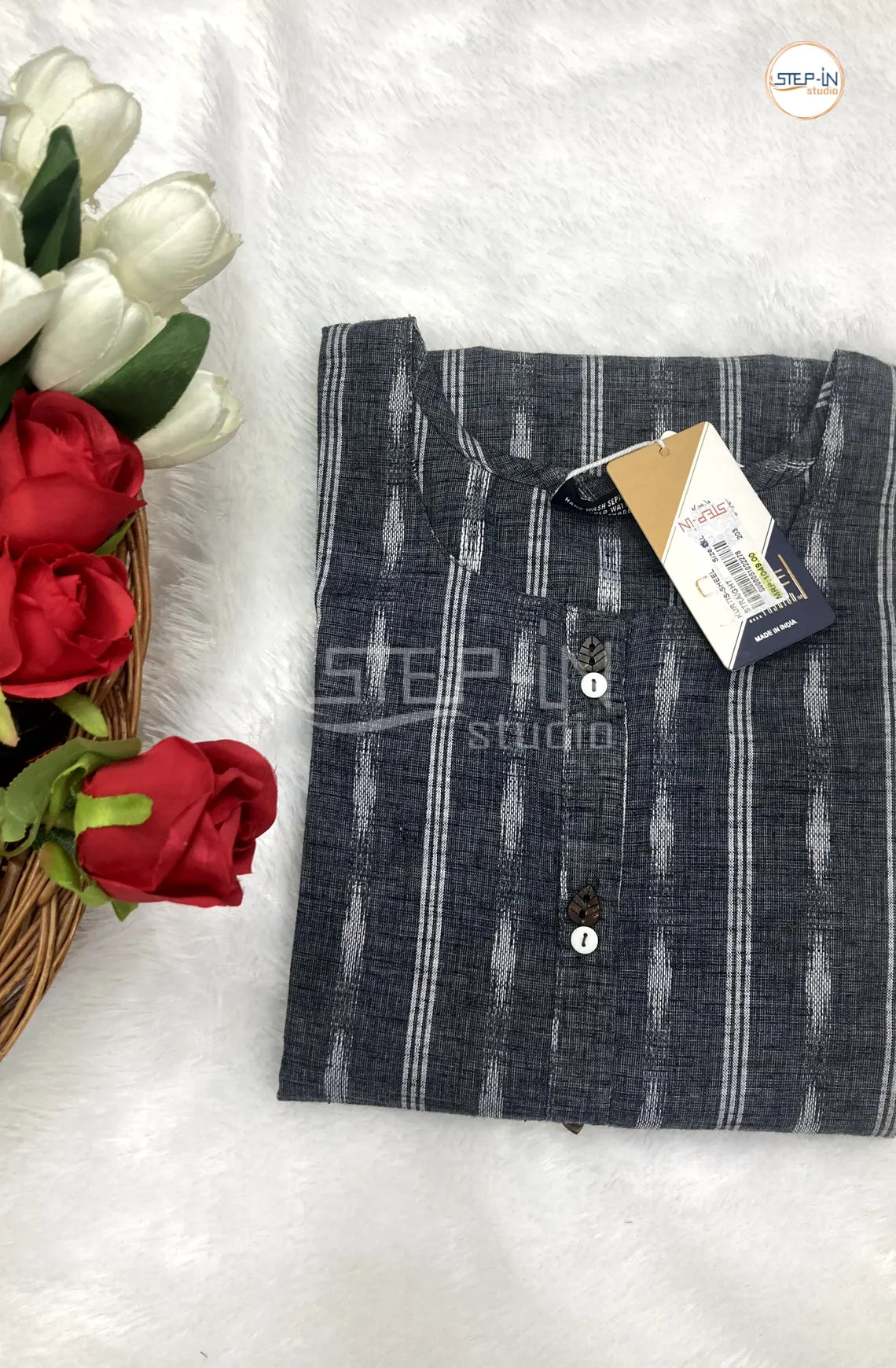 Ikat Handloom Cotton Top - Denim Blue