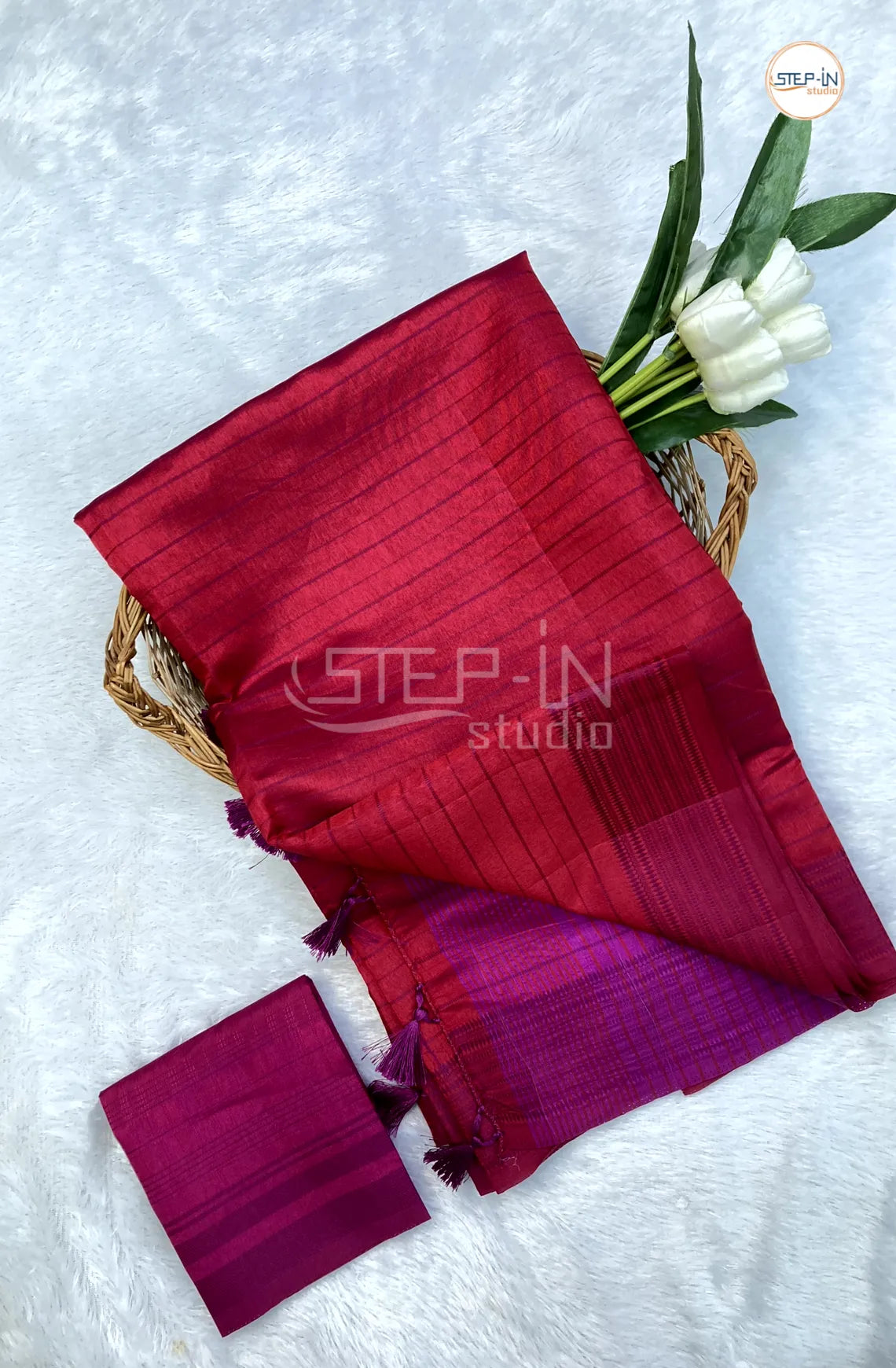 Light Weight Uppada Silk Saree With Self Blouse & Pallu - Dark Pink