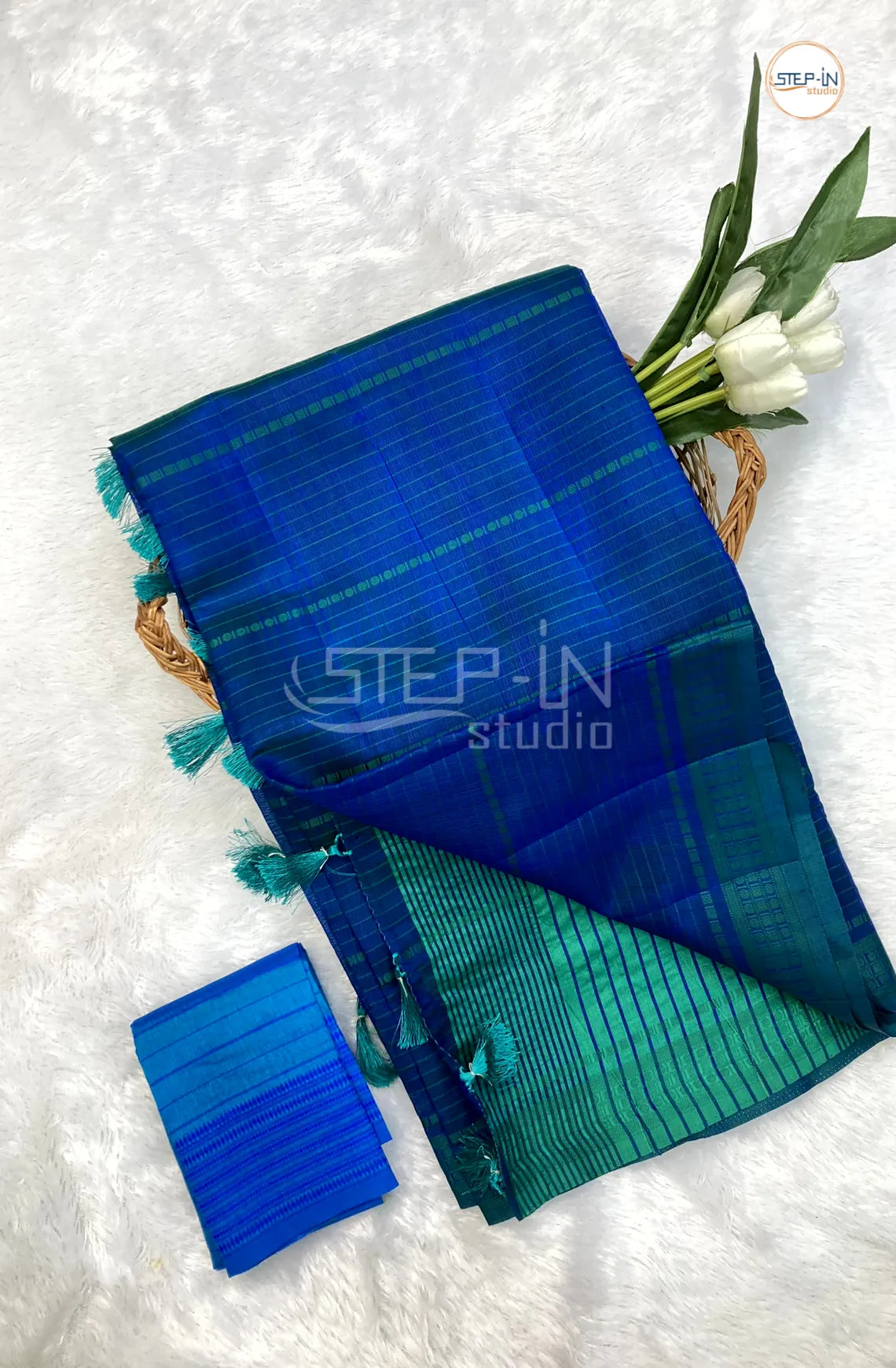 Light Weight Uppada Silk Saree With Self Blouse & Pallu - Dark Sea Blue