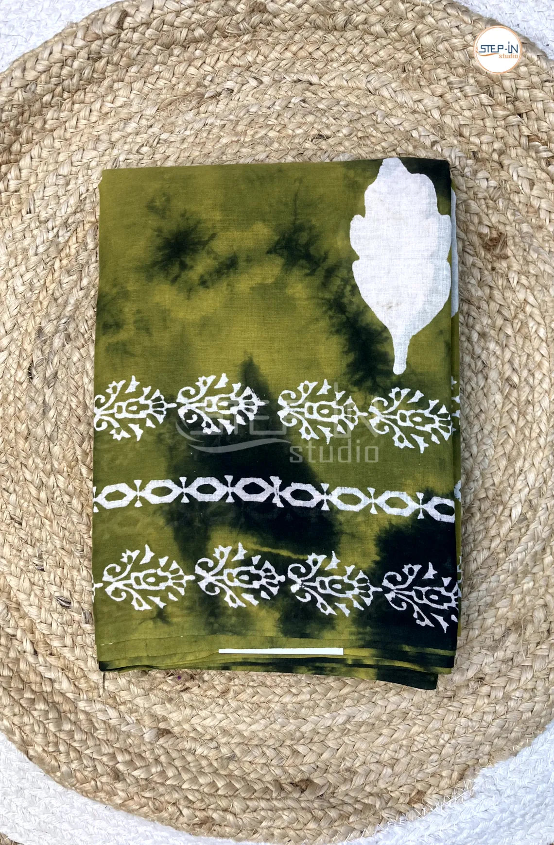 Mul Cotton Saree With Shibori Printed - Green