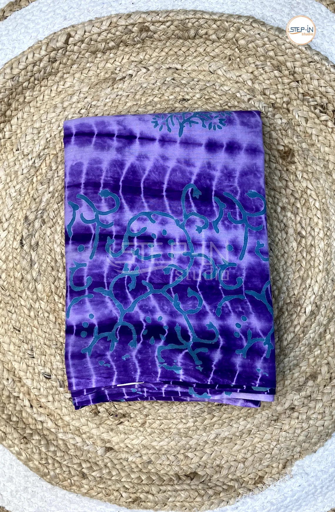 Mul Cotton Saree With Shibori Printed - Lavender & Deep Violet