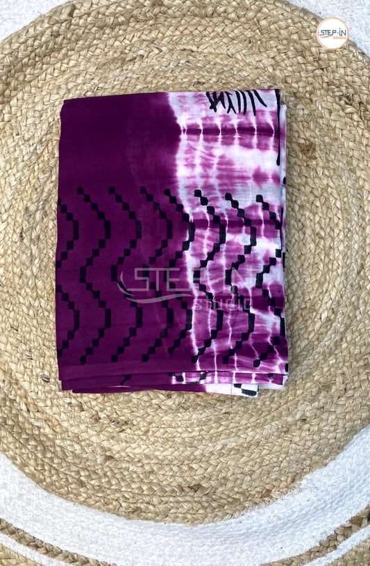 Mul Cotton Saree With Shibori Printed - Purple