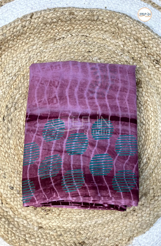 Mul Cotton Saree With Shibori Printed - Wine