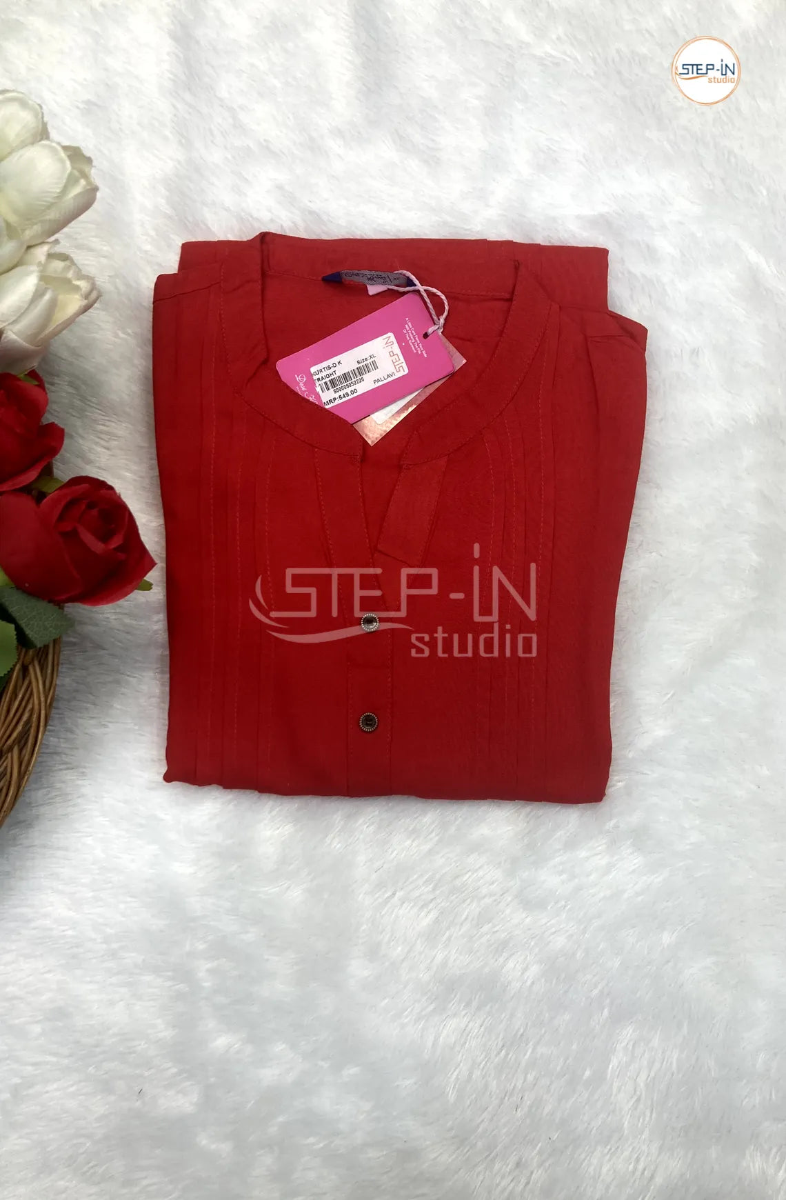 Plain Color Mandarin Collor Top - Red