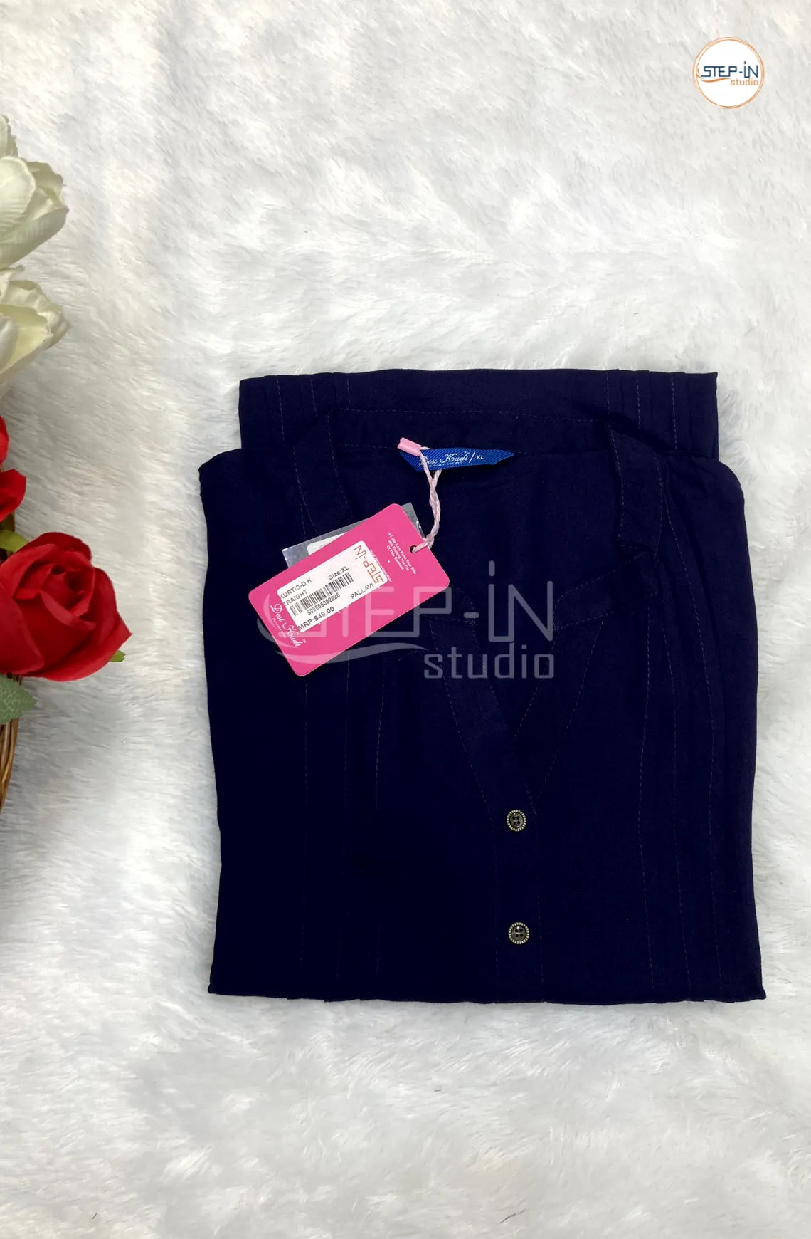 Plain Color Mandarin Collor Top - Uniform Blue