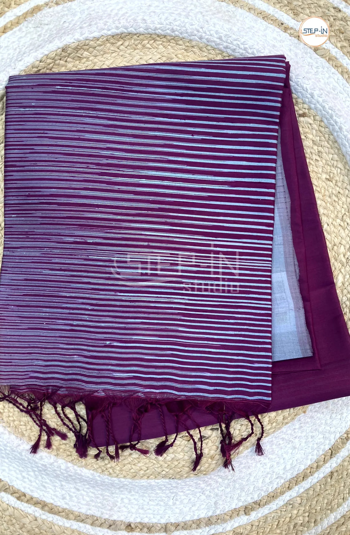 Plain Raw Soft Silk Saree With Contrast Boluse and Pallu -Maroon & Grey